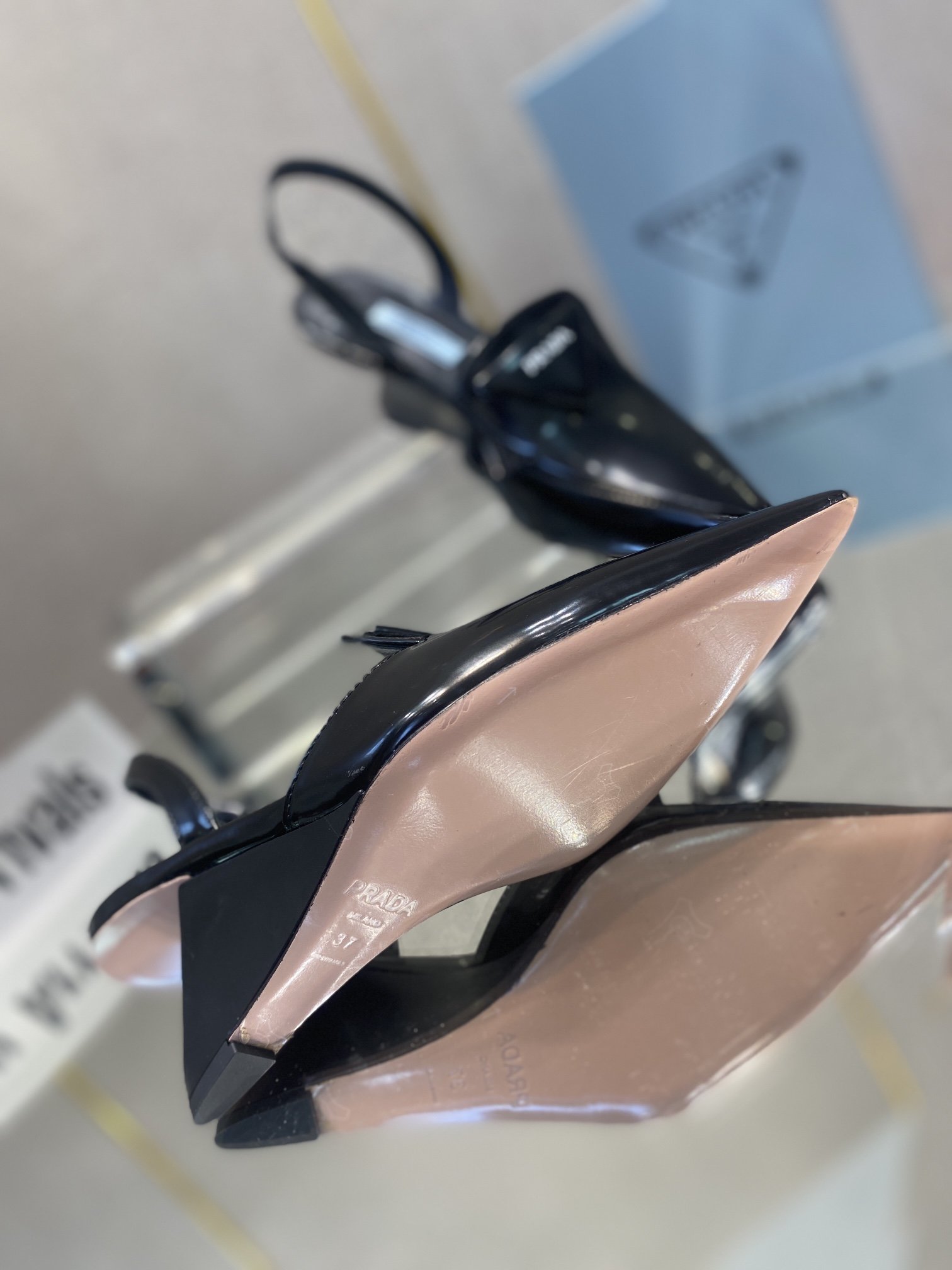 Prada Brushed Slingback Pumps Black For Women 2.6in/65mm PRD 1I885M_055_F0002_F_A065