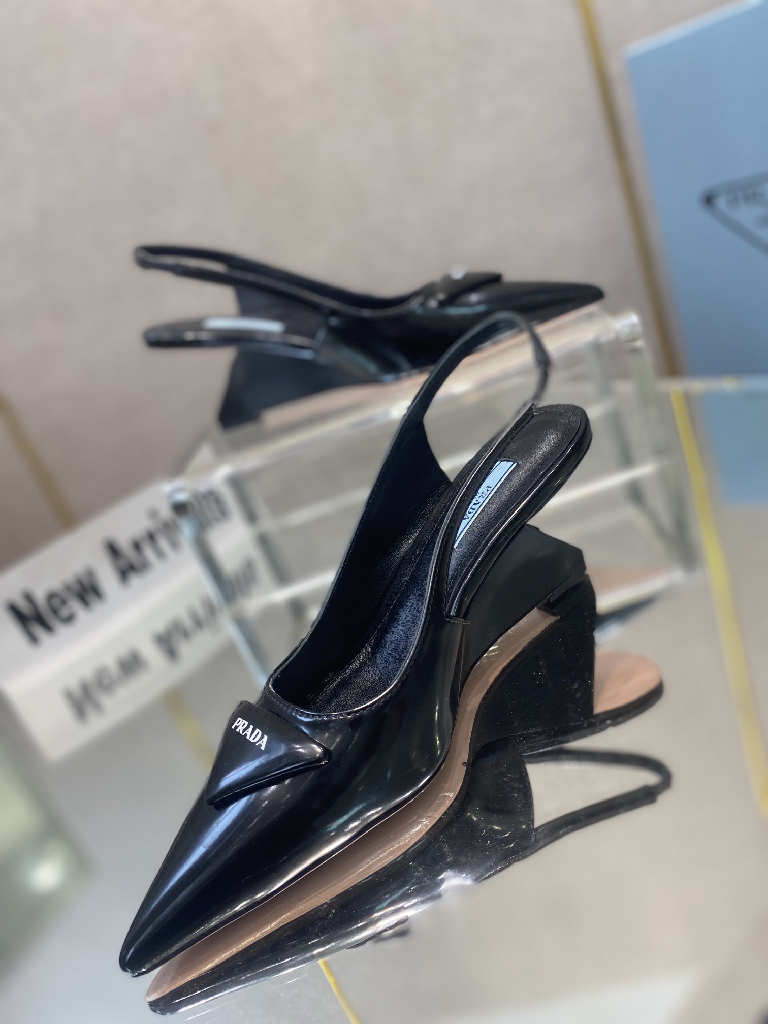 Prada Brushed Slingback Pumps Black For Women 2.6in/65mm PRD 1I885M_055_F0002_F_A065