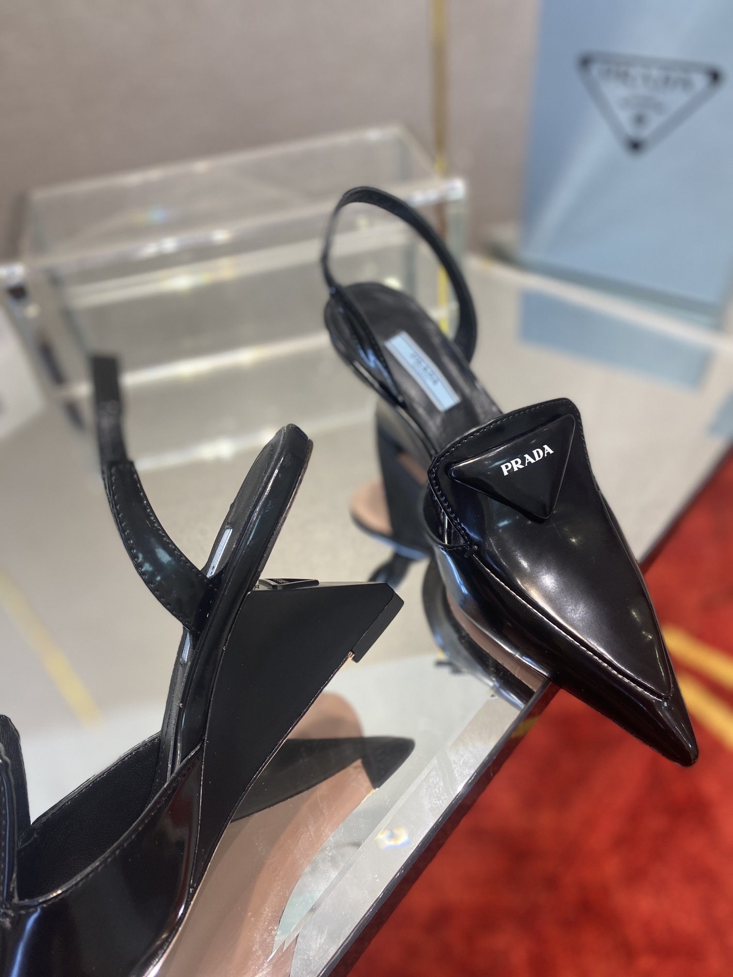 Prada Brushed Slingback Pumps Black For Women 2.6in/65mm PRD 1I885M_055_F0002_F_A065