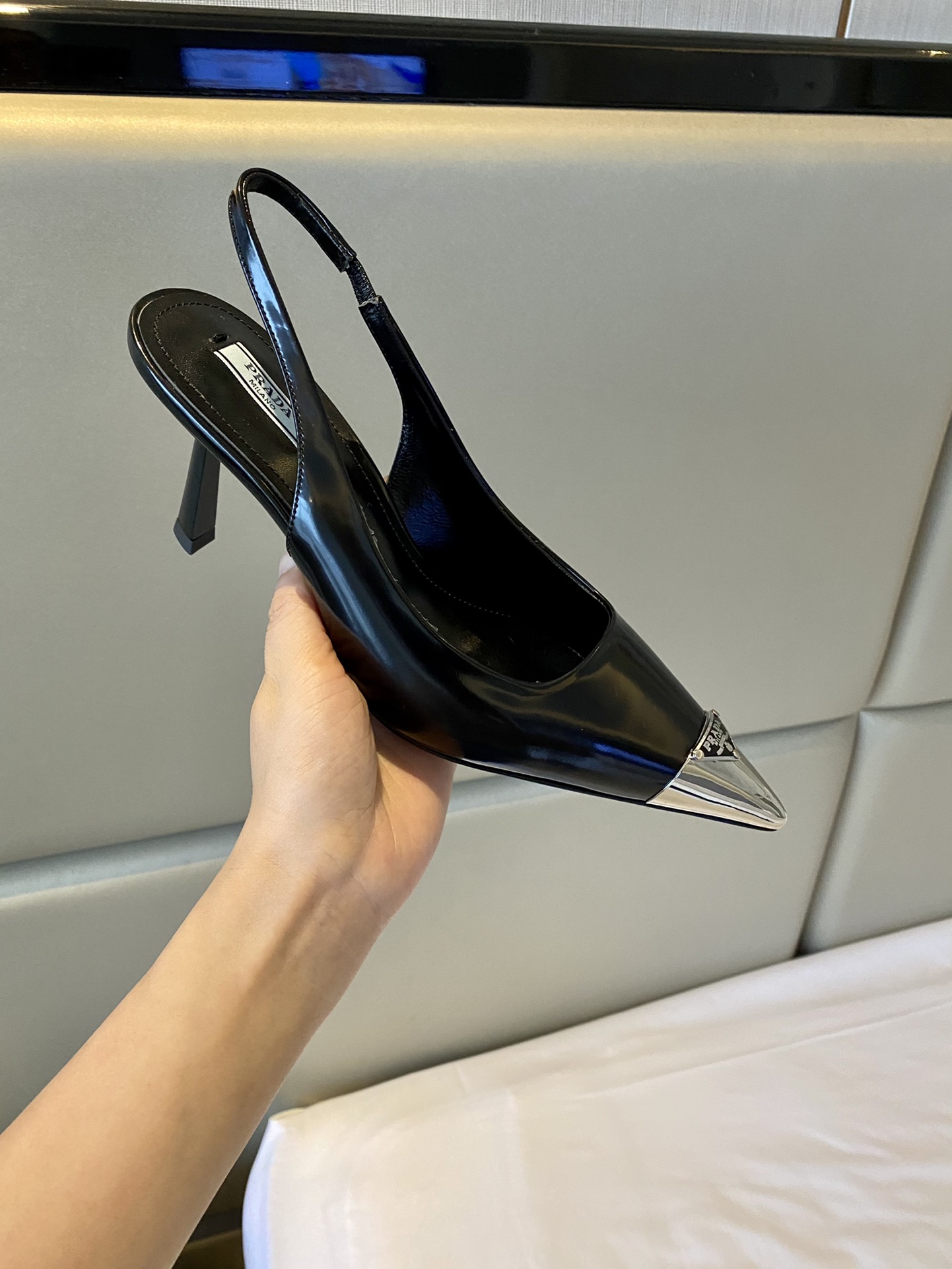 Prada Brushed Slingback Pumps Black For Women 2.9in/75mm PRD 1I903M_055_F0002_F_075