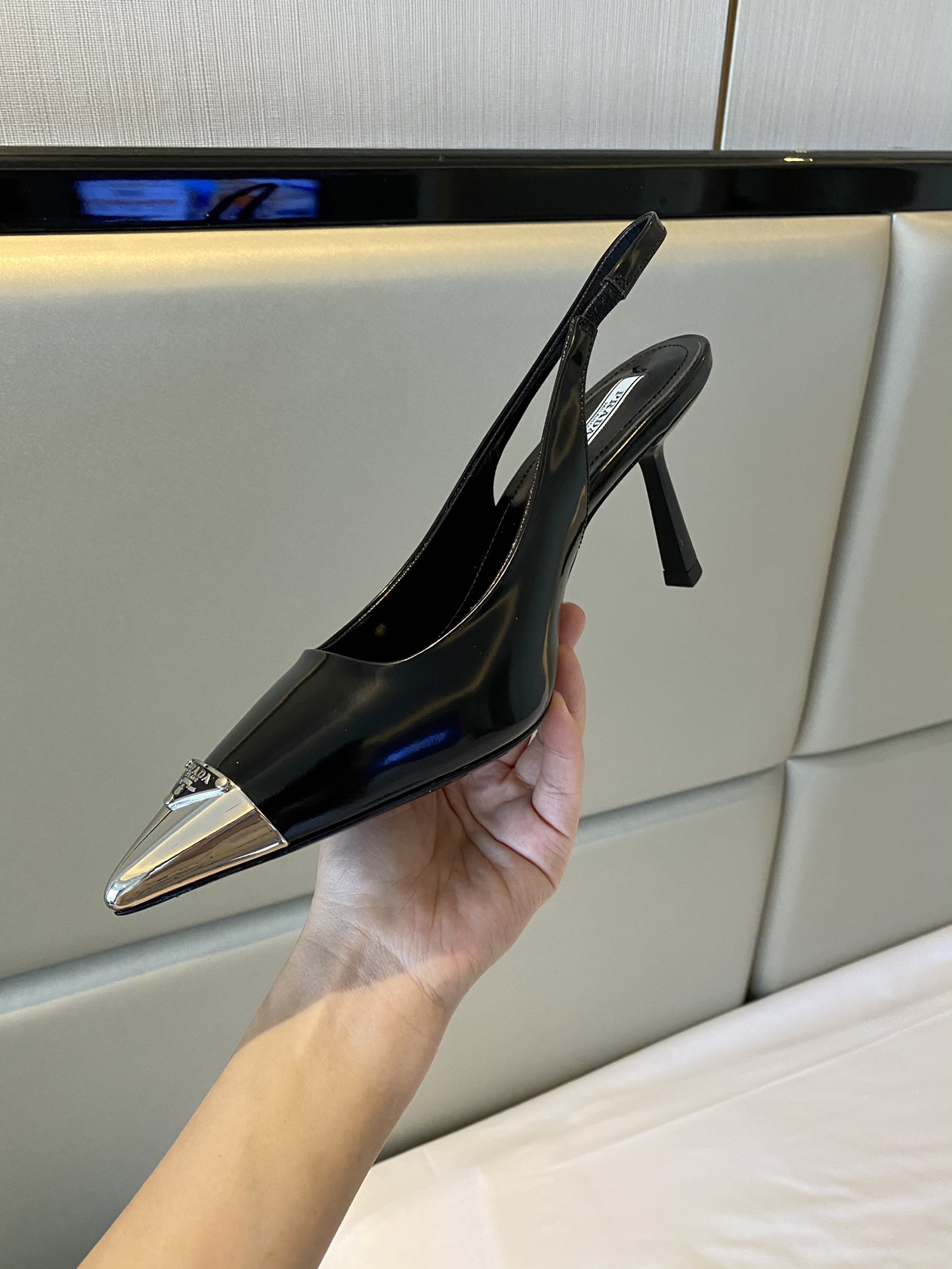 Prada Brushed Slingback Pumps Black For Women 2.9in/75mm PRD 1I903M_055_F0002_F_075