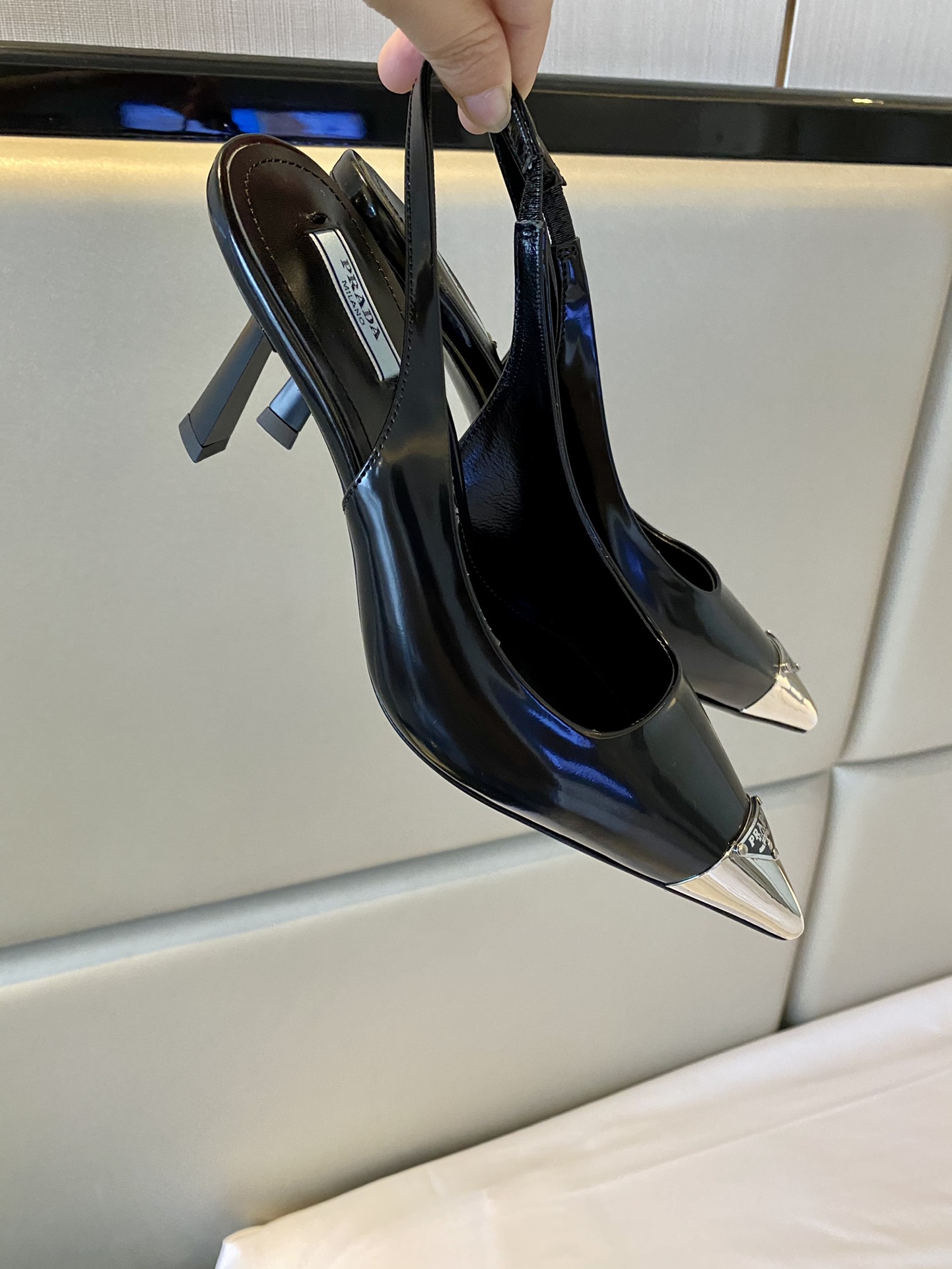Prada Brushed Slingback Pumps Black For Women 2.9in/75mm PRD 1I903M_055_F0002_F_075