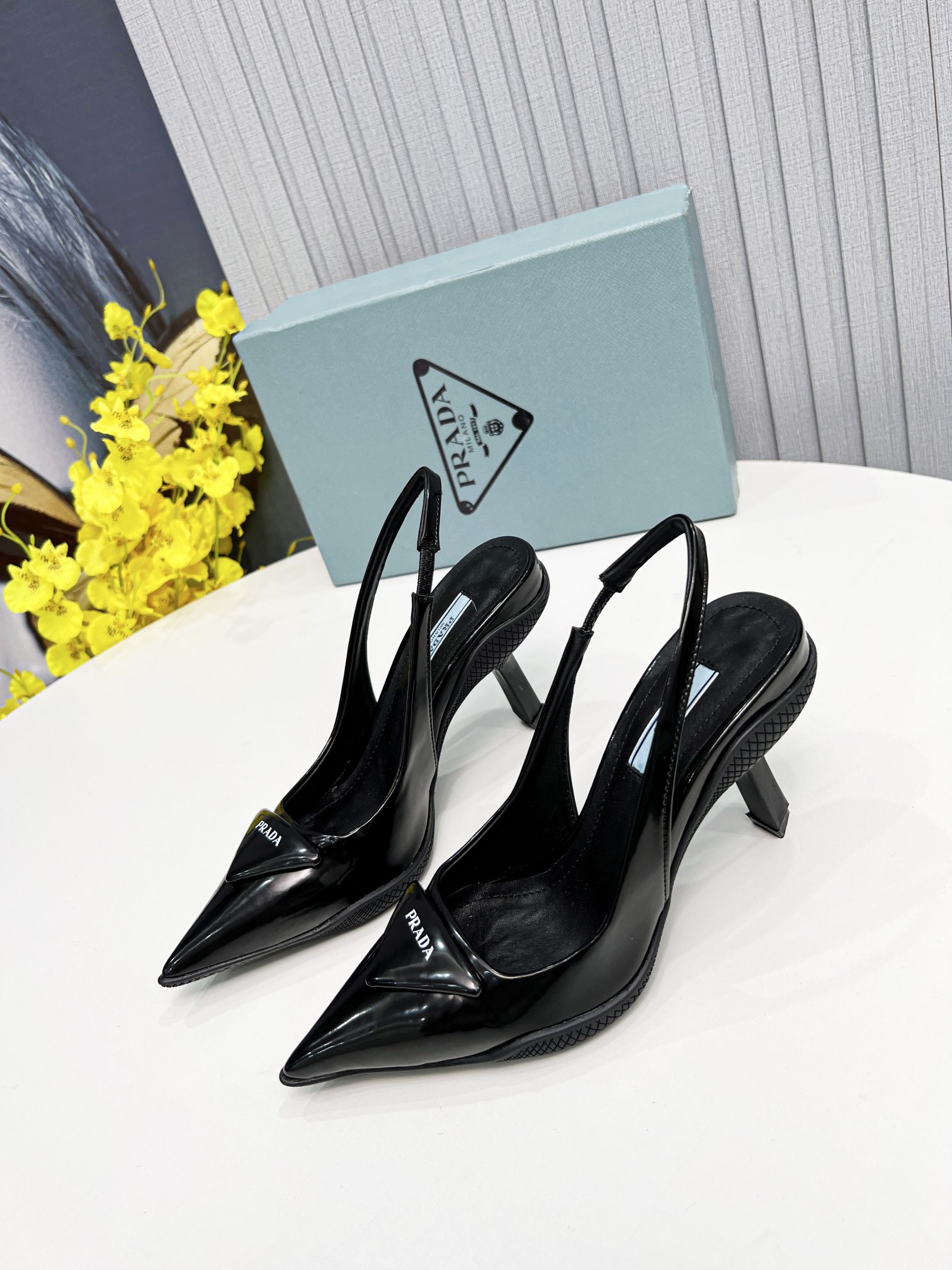 Prada Brushed Slingback Pumps Black For Women PRD 1I565M_055_F0002_F_B090