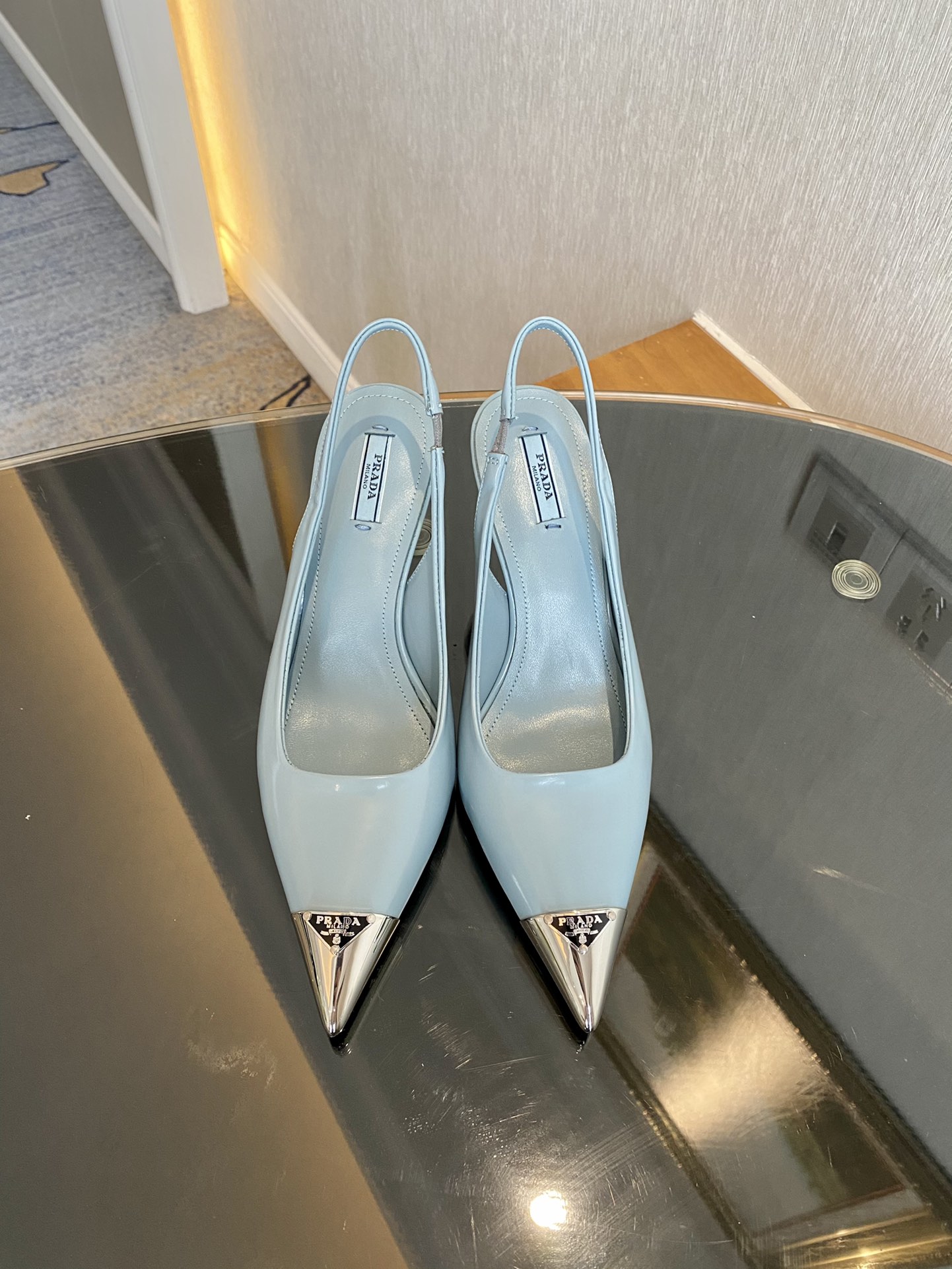 Prada Brushed Slingback Pumps Blue For Women 2.9in/75mm PRD 