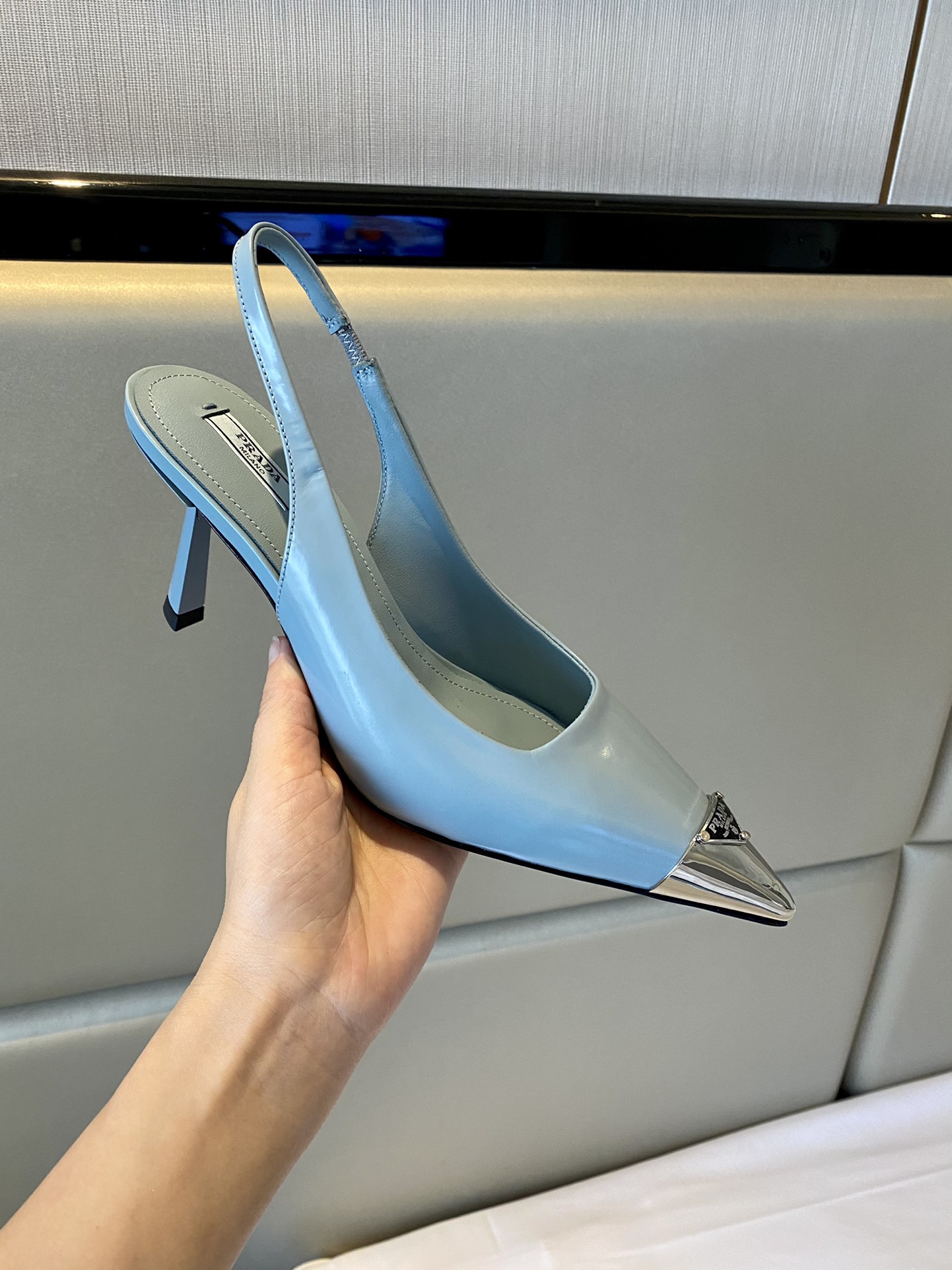 Prada Brushed Slingback Pumps Blue For Women 2.9in/75mm PRD 