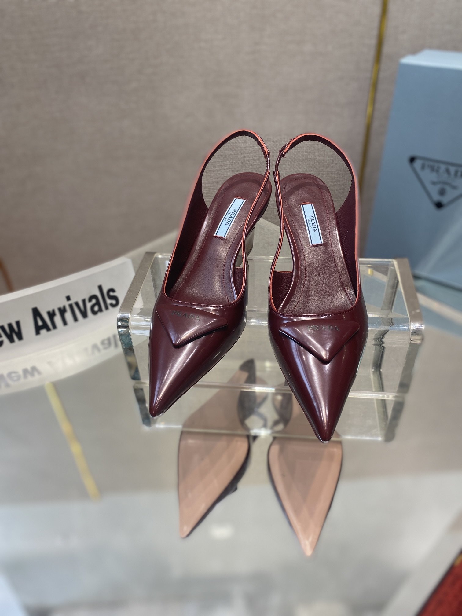 Prada Brushed Slingback Pumps Burgundy For Women 2.6in/65mm PRD