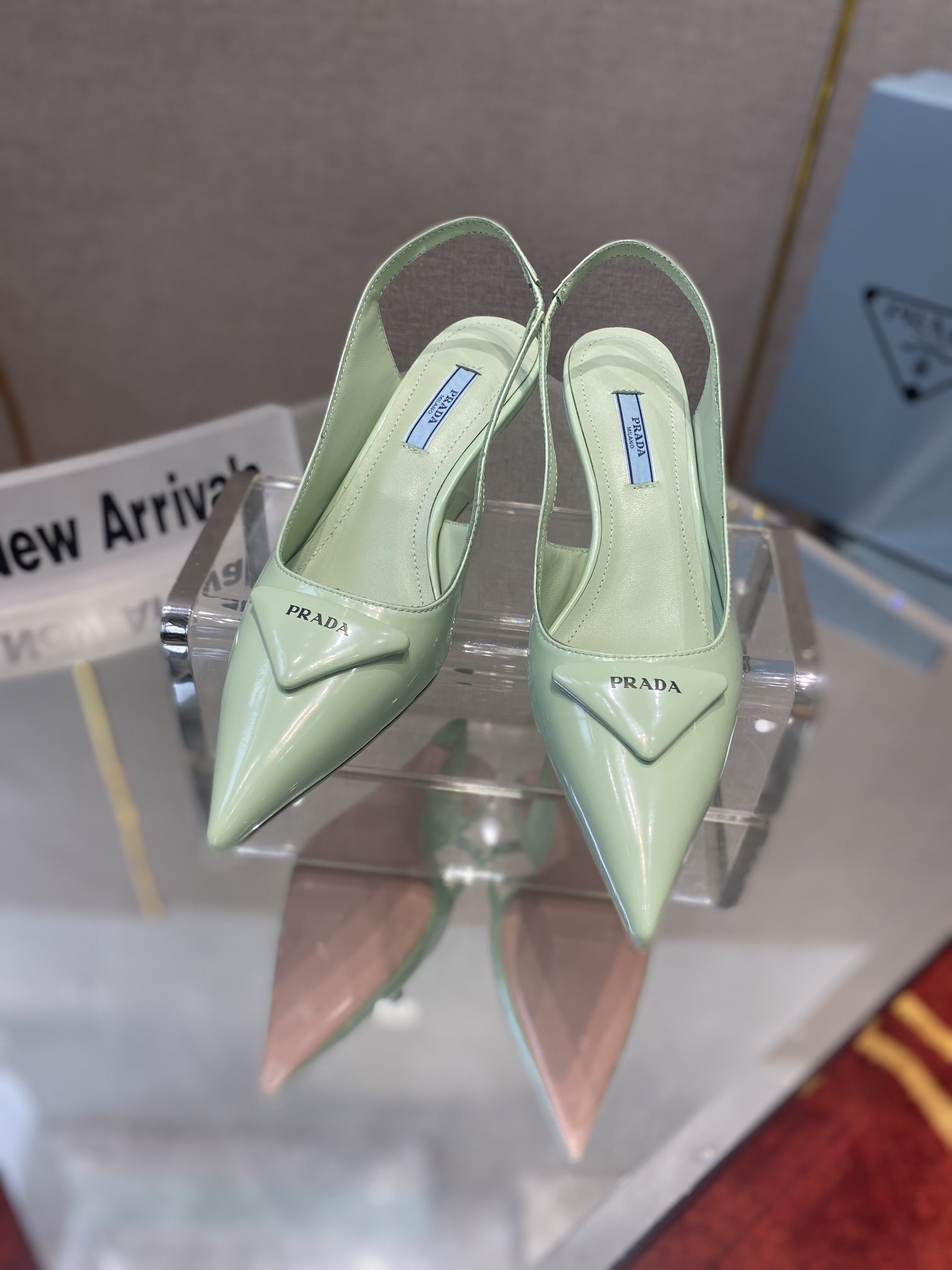 Prada Brushed Slingback Pumps Green For Women 2.6in/65mm PRD