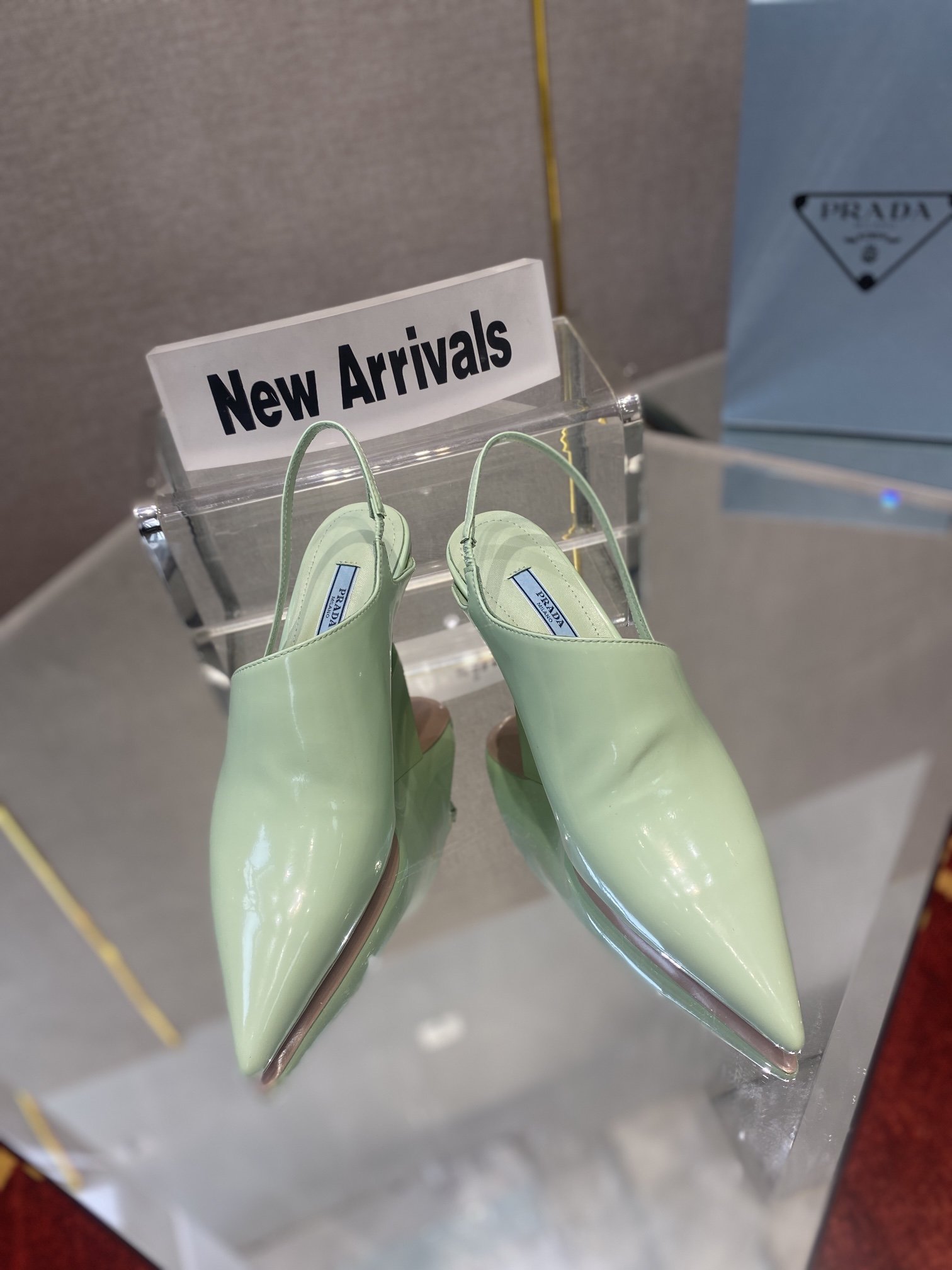 Prada Brushed Slingback Pumps Green For Women 2.6in/65mm PRD