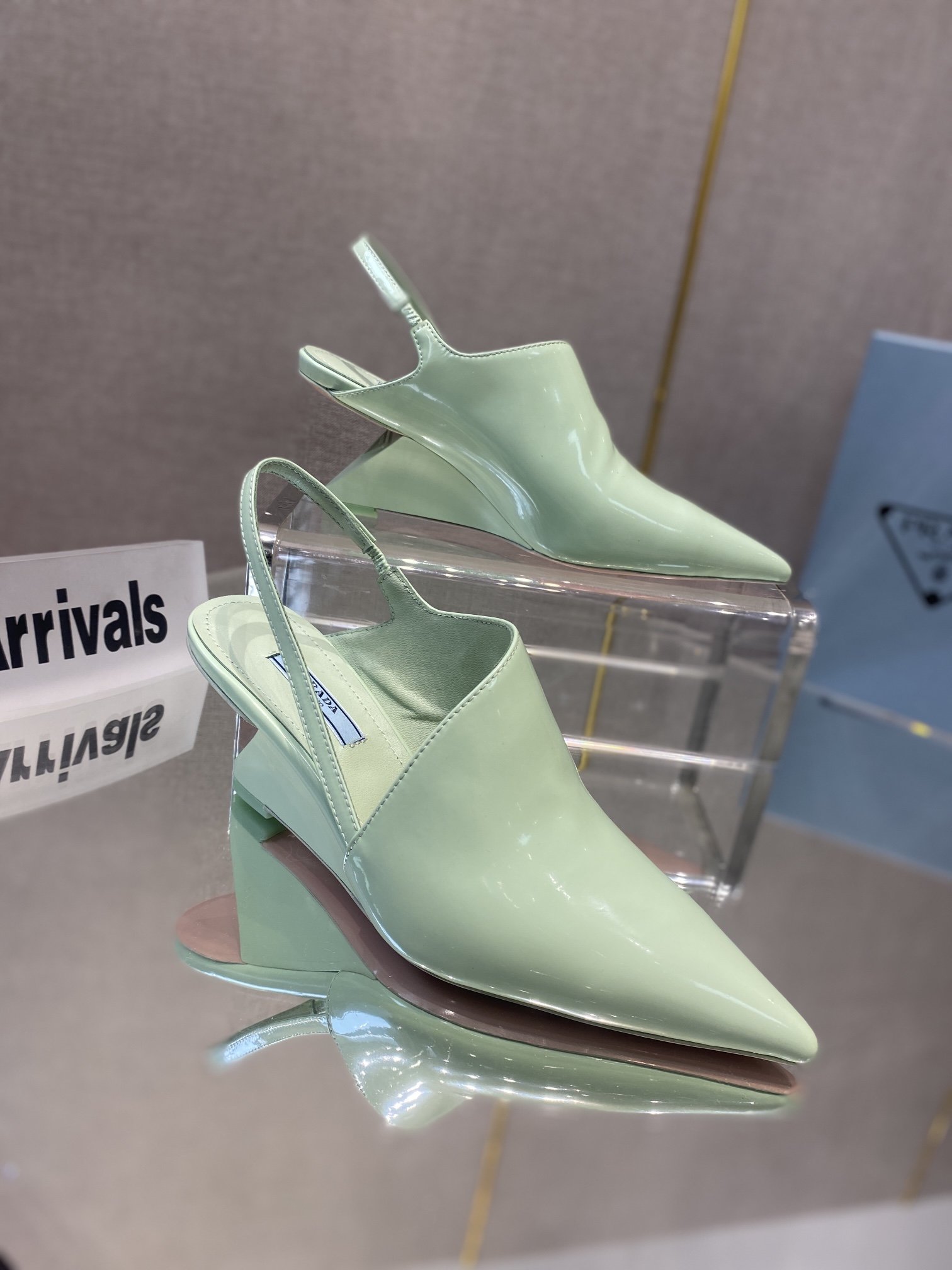 Prada Brushed Slingback Pumps Green For Women 2.6in/65mm PRD