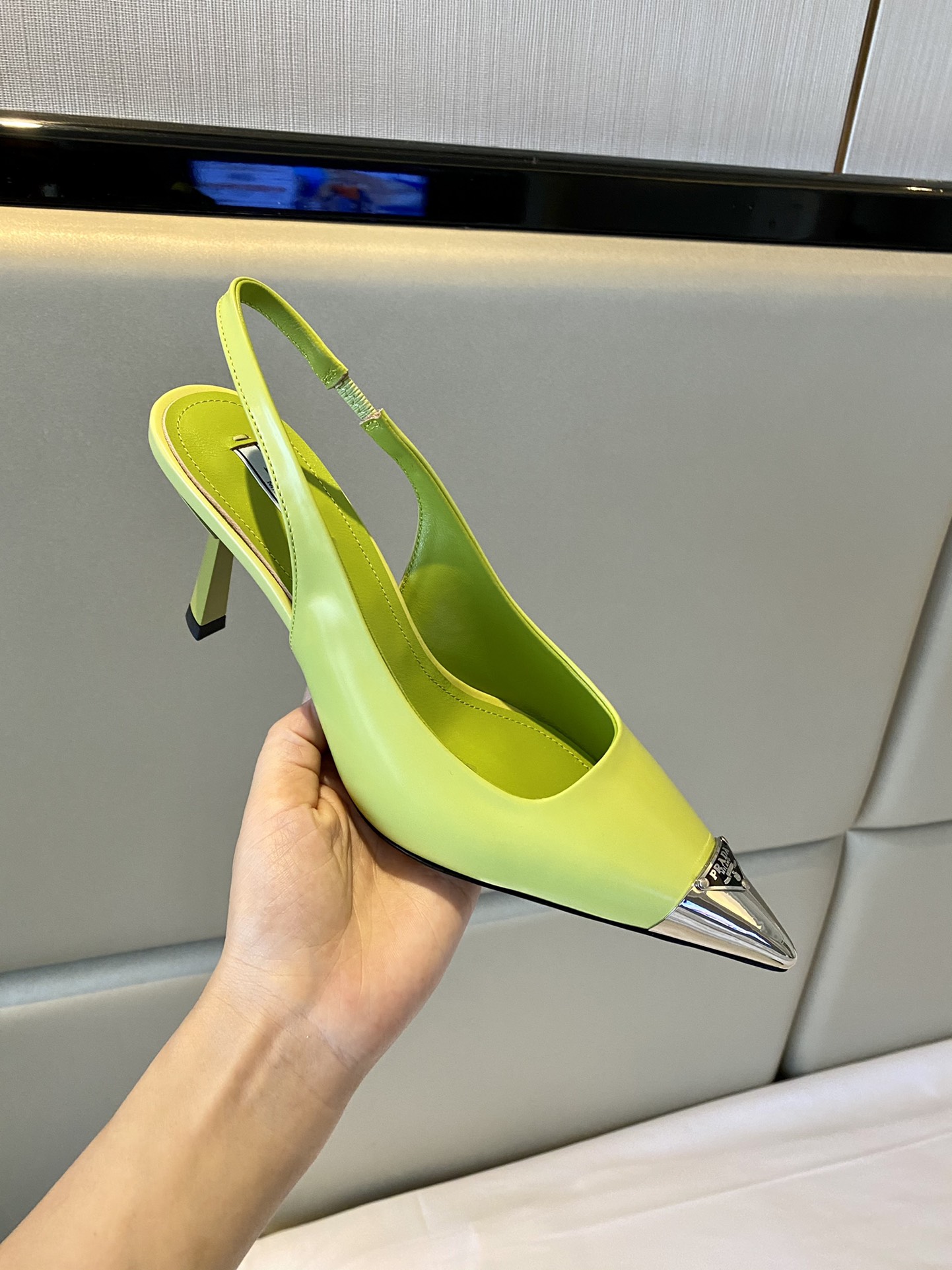 Prada Brushed Slingback Pumps Green For Women 2.9in/75mm PRD