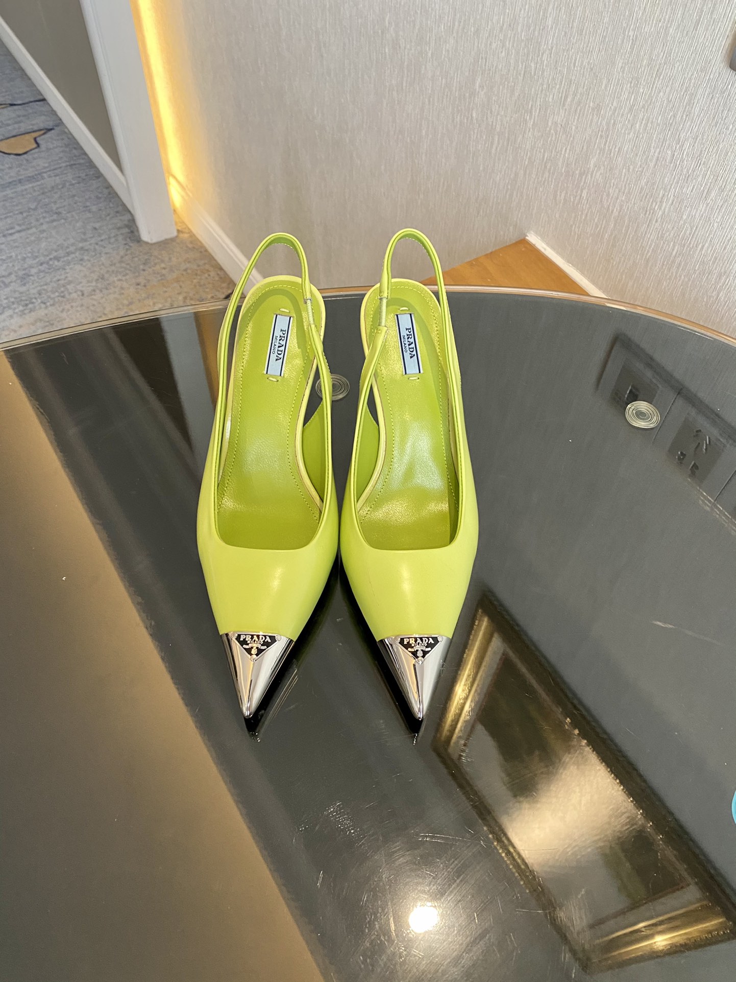 Prada Brushed Slingback Pumps Green For Women 2.9in/75mm PRD