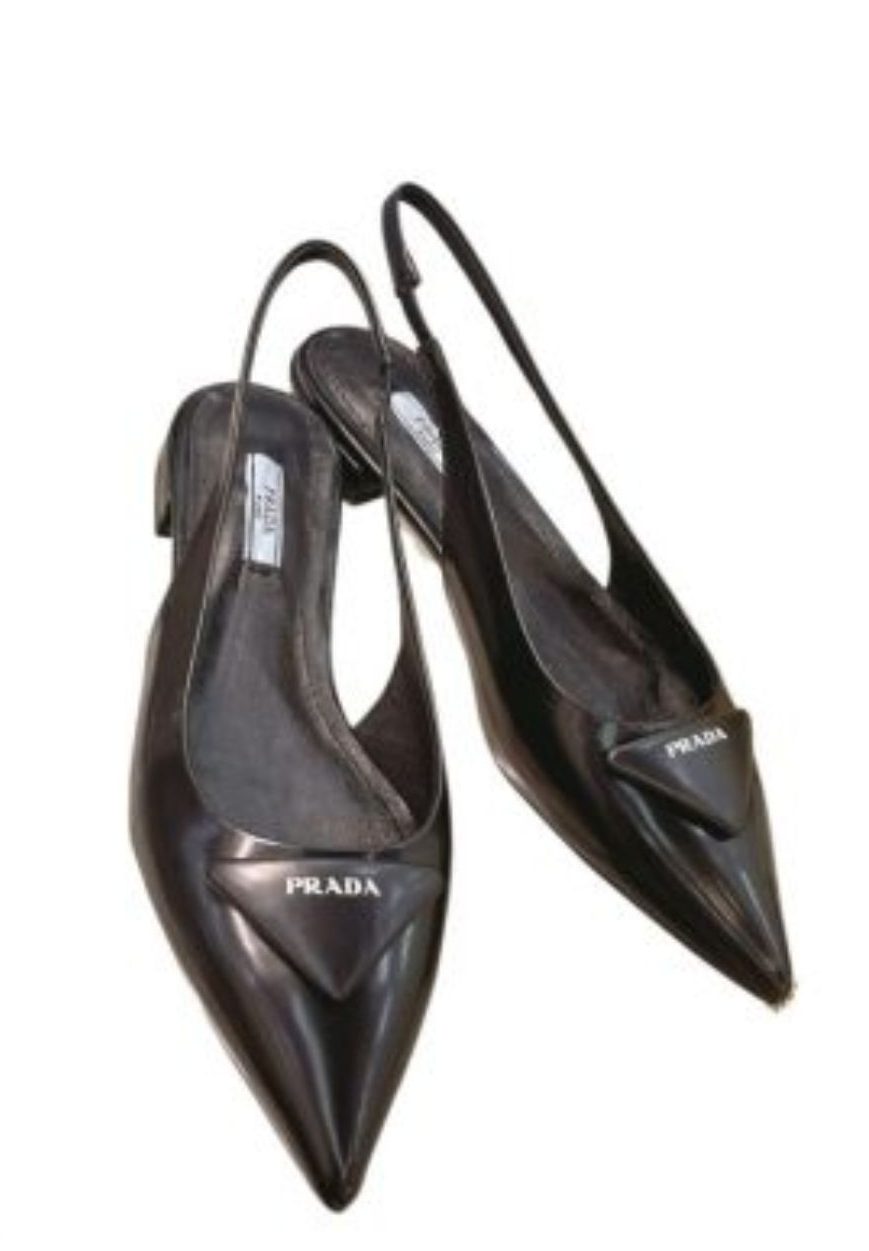 Prada Brushed Slingback Pumps Light Black For Women 0.4 in/ 1 cm