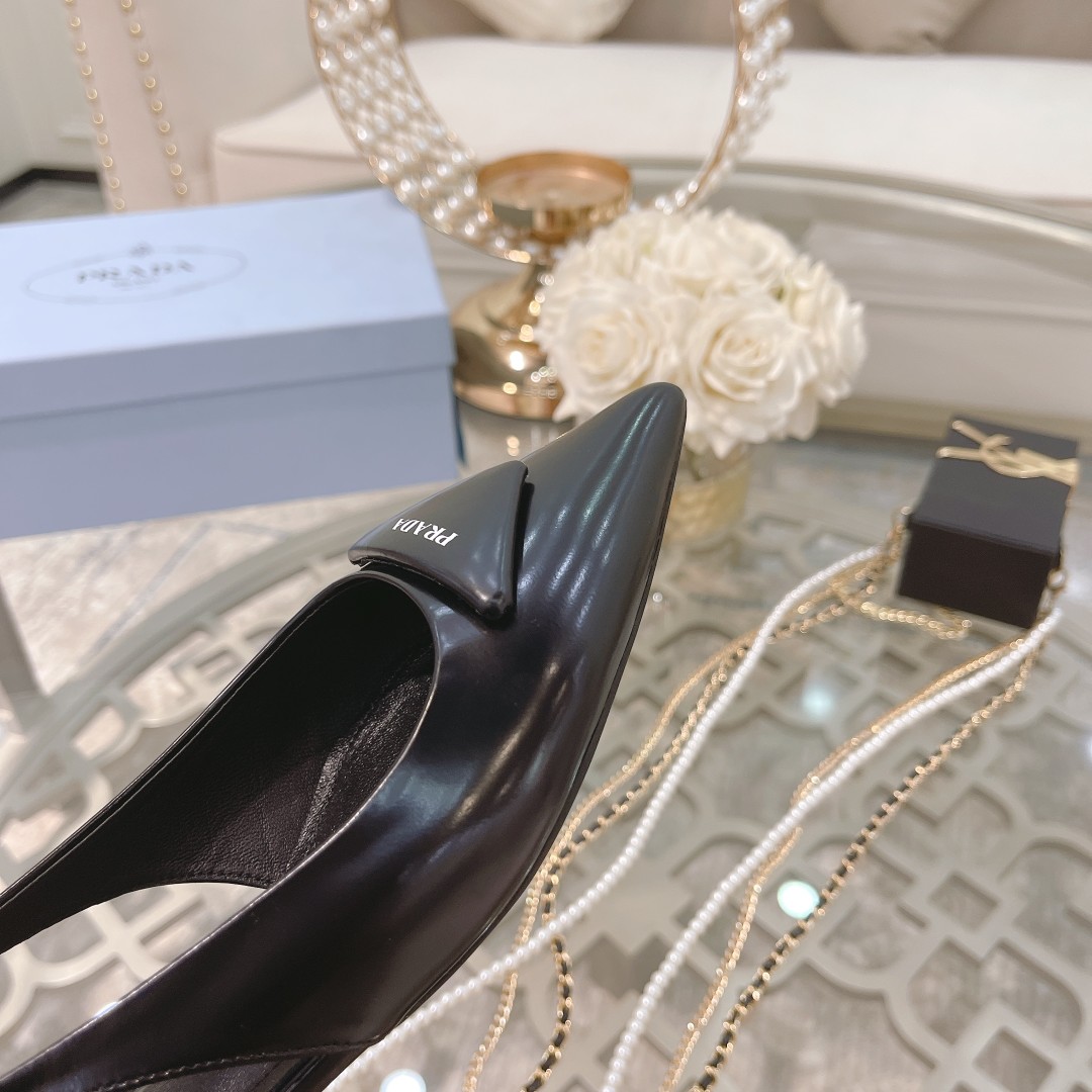 Prada Brushed Slingback Pumps Light Black For Women 0.4 in/ 1 cm