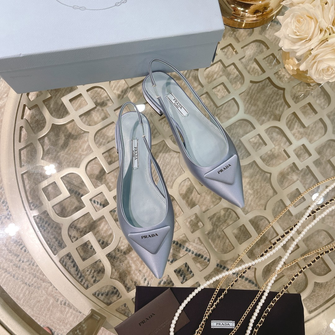 Prada Brushed Slingback Pumps Light Blue For Women 0.4 in/ 1cm