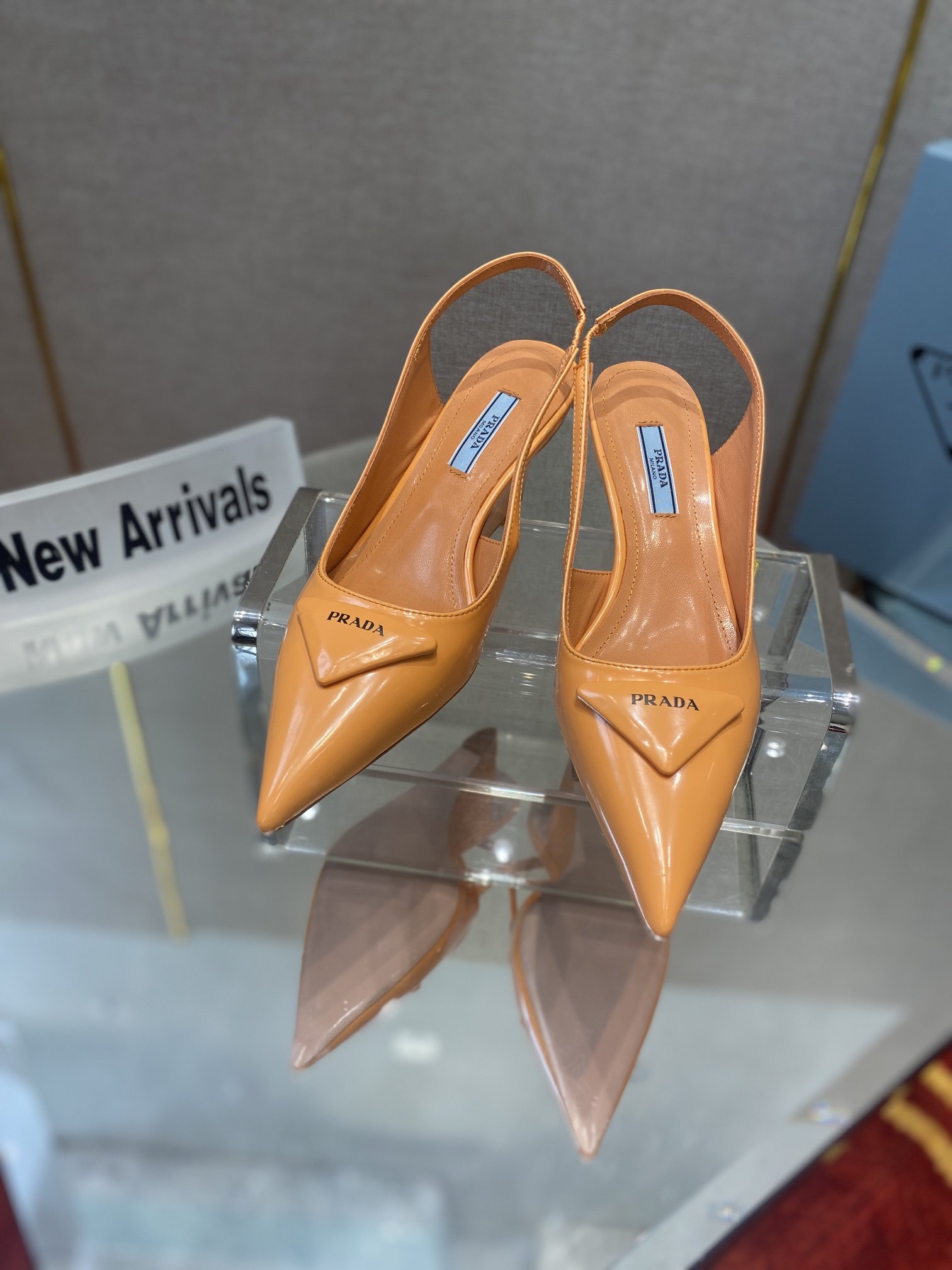 Prada Brushed Slingback Pumps Orange For Women 2.6in/65mm PRD