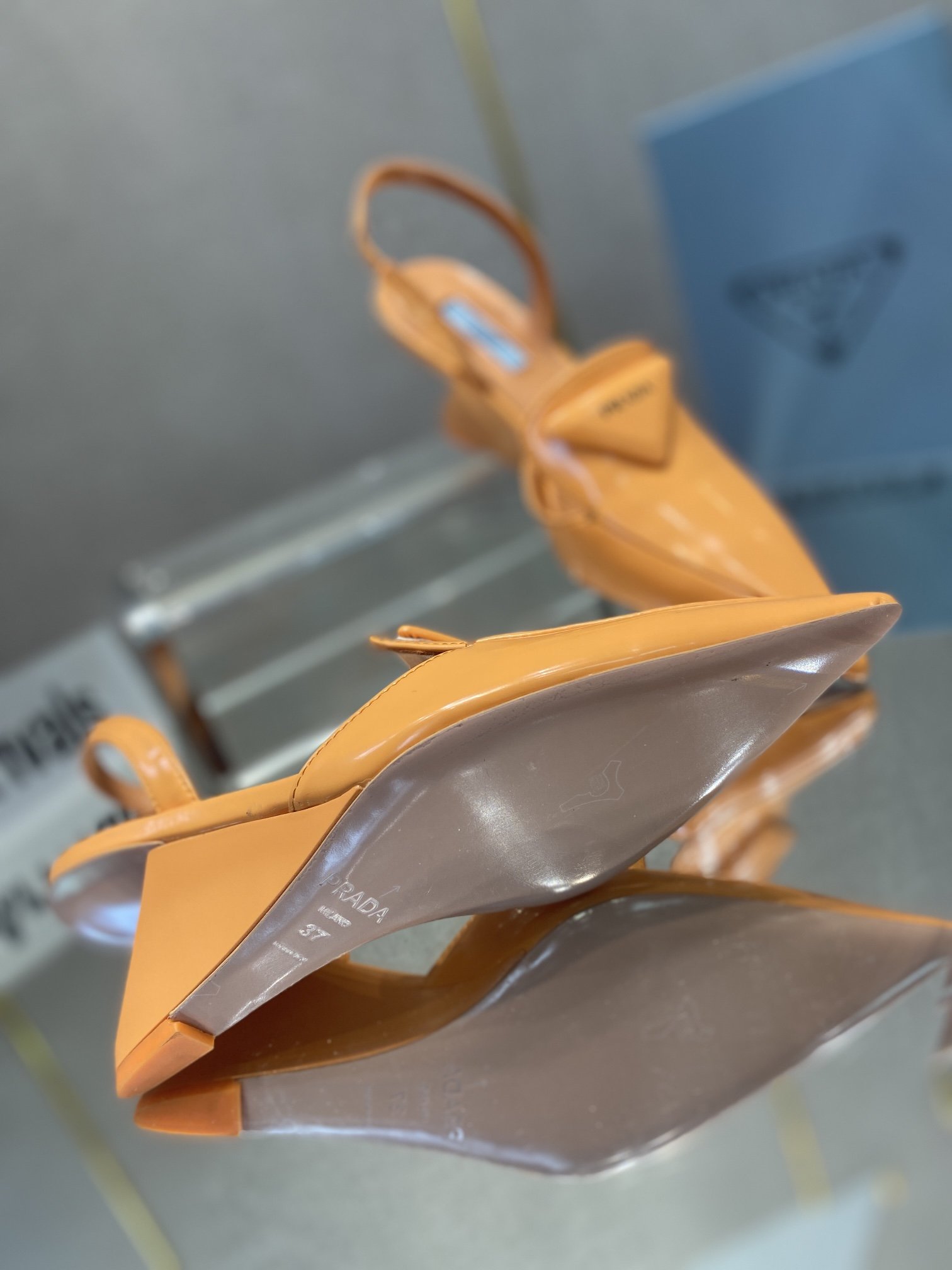Prada Brushed Slingback Pumps Orange For Women 2.6in/65mm PRD