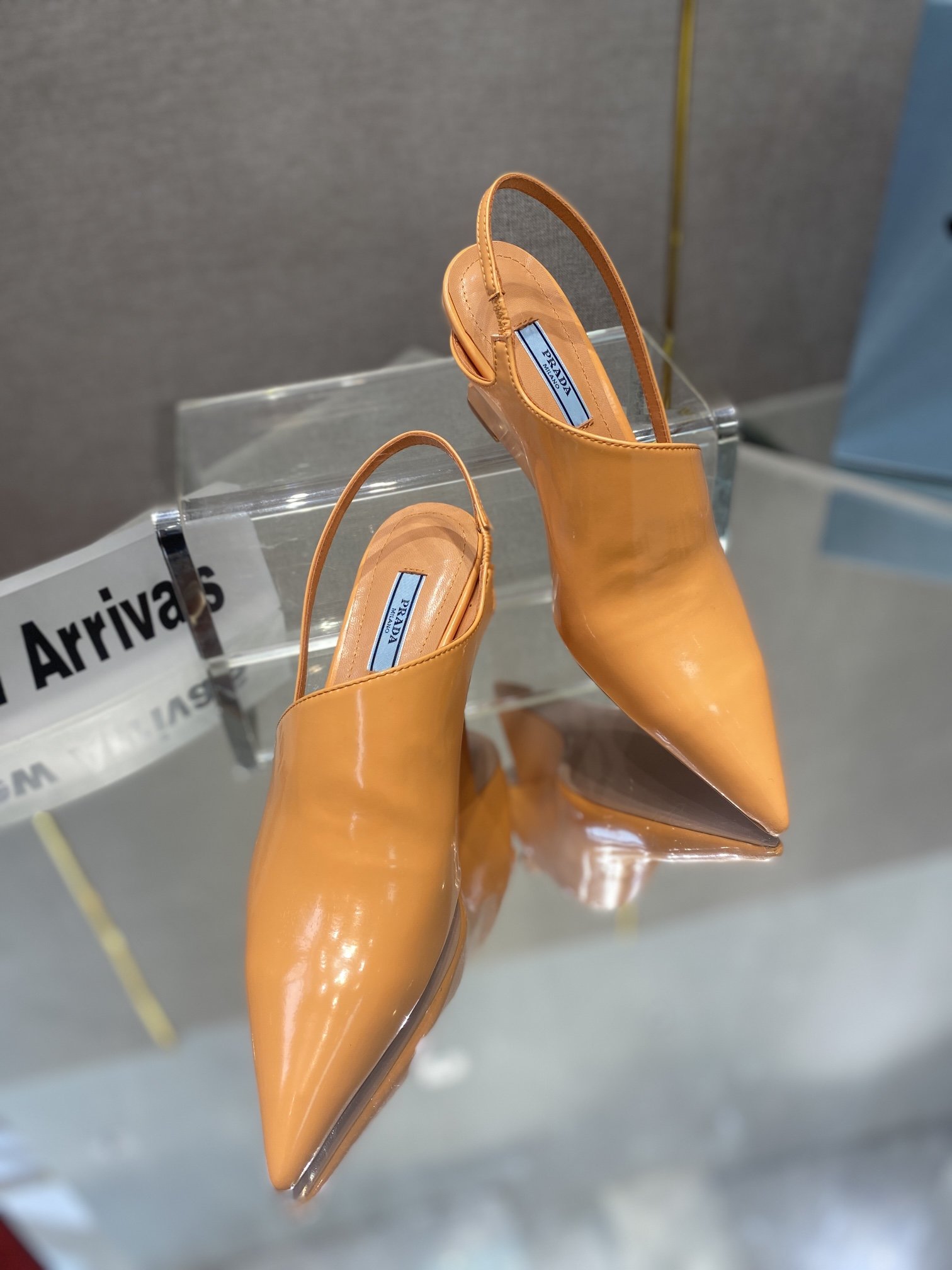 Prada Brushed Slingback Pumps Orange For Women 2.6in/65mm PRD