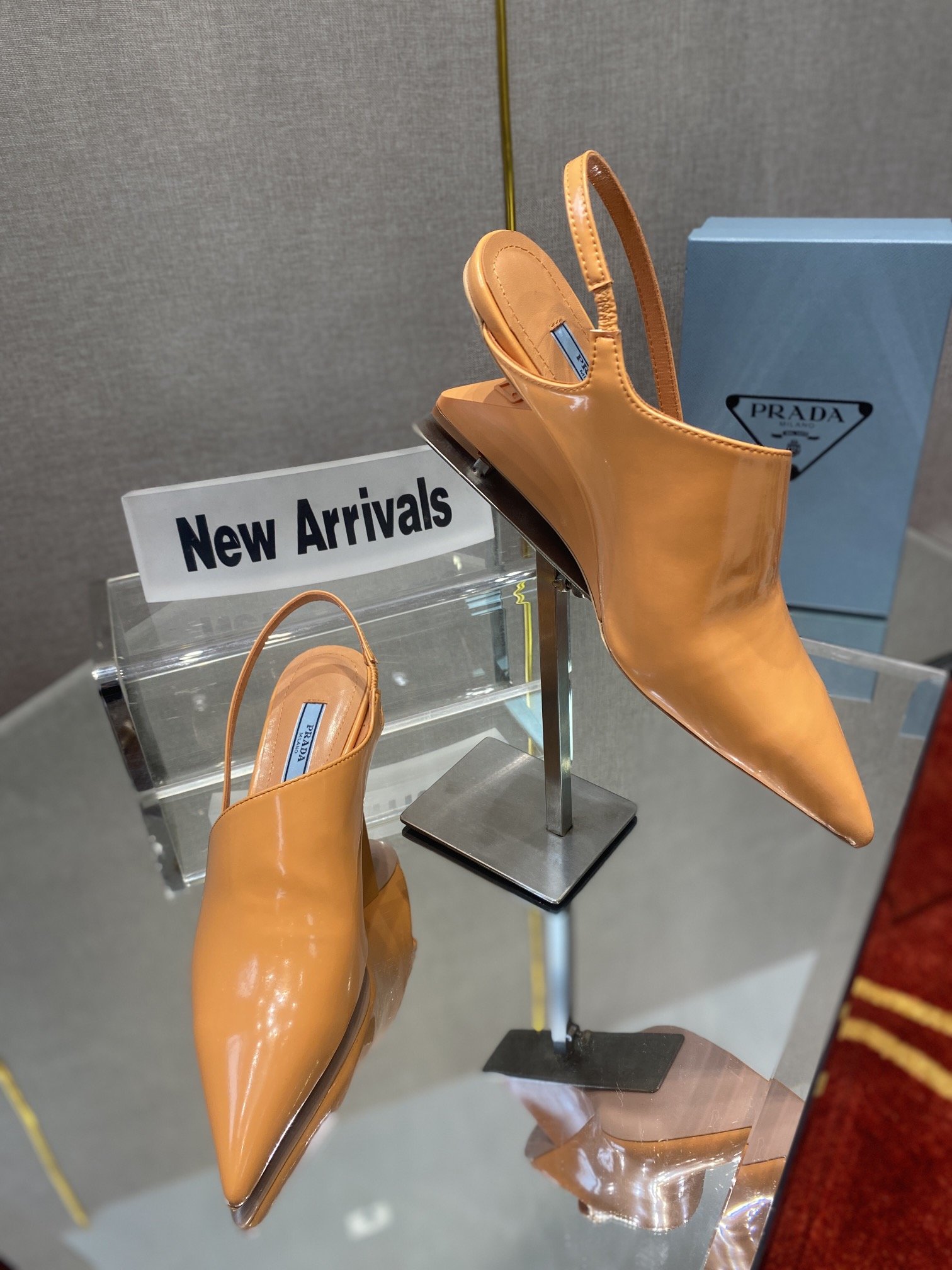 Prada Brushed Slingback Pumps Orange For Women 2.6in/65mm PRD