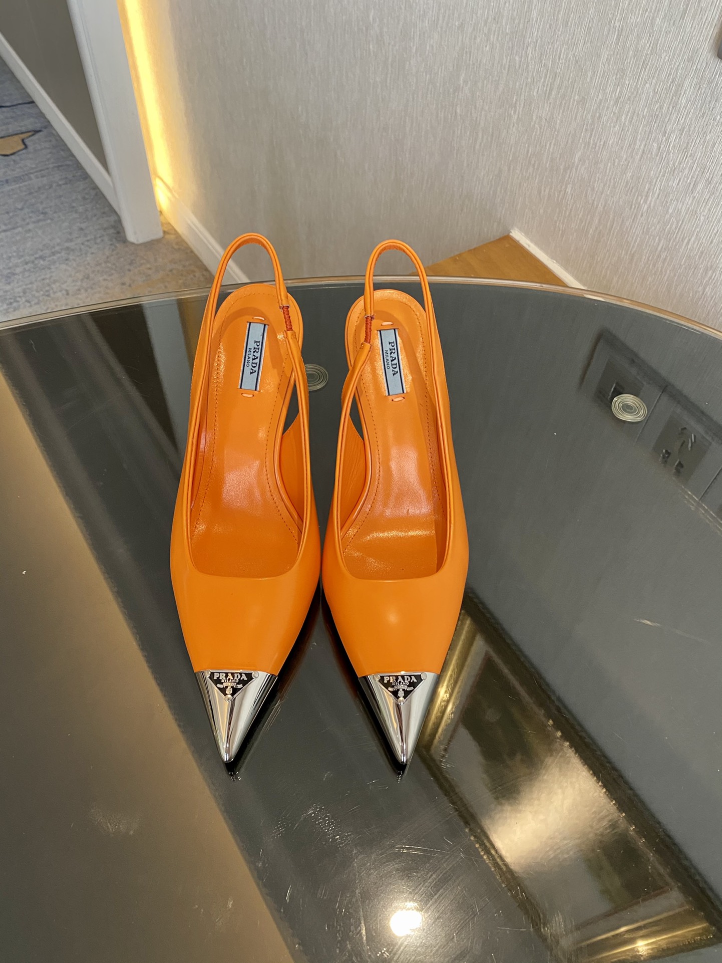 Prada Brushed Slingback Pumps Orange For Women 2.9in/75mm PRD 