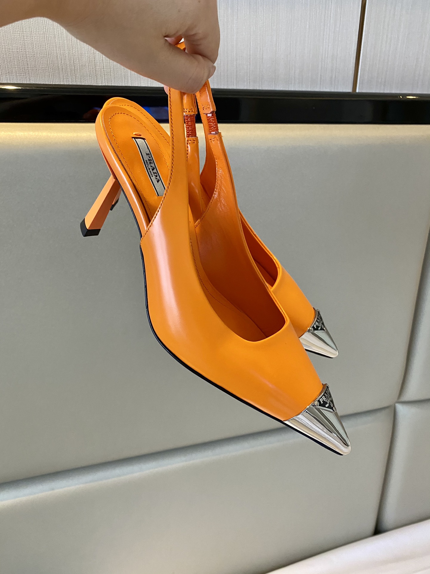 Prada Brushed Slingback Pumps Orange For Women 2.9in/75mm PRD 
