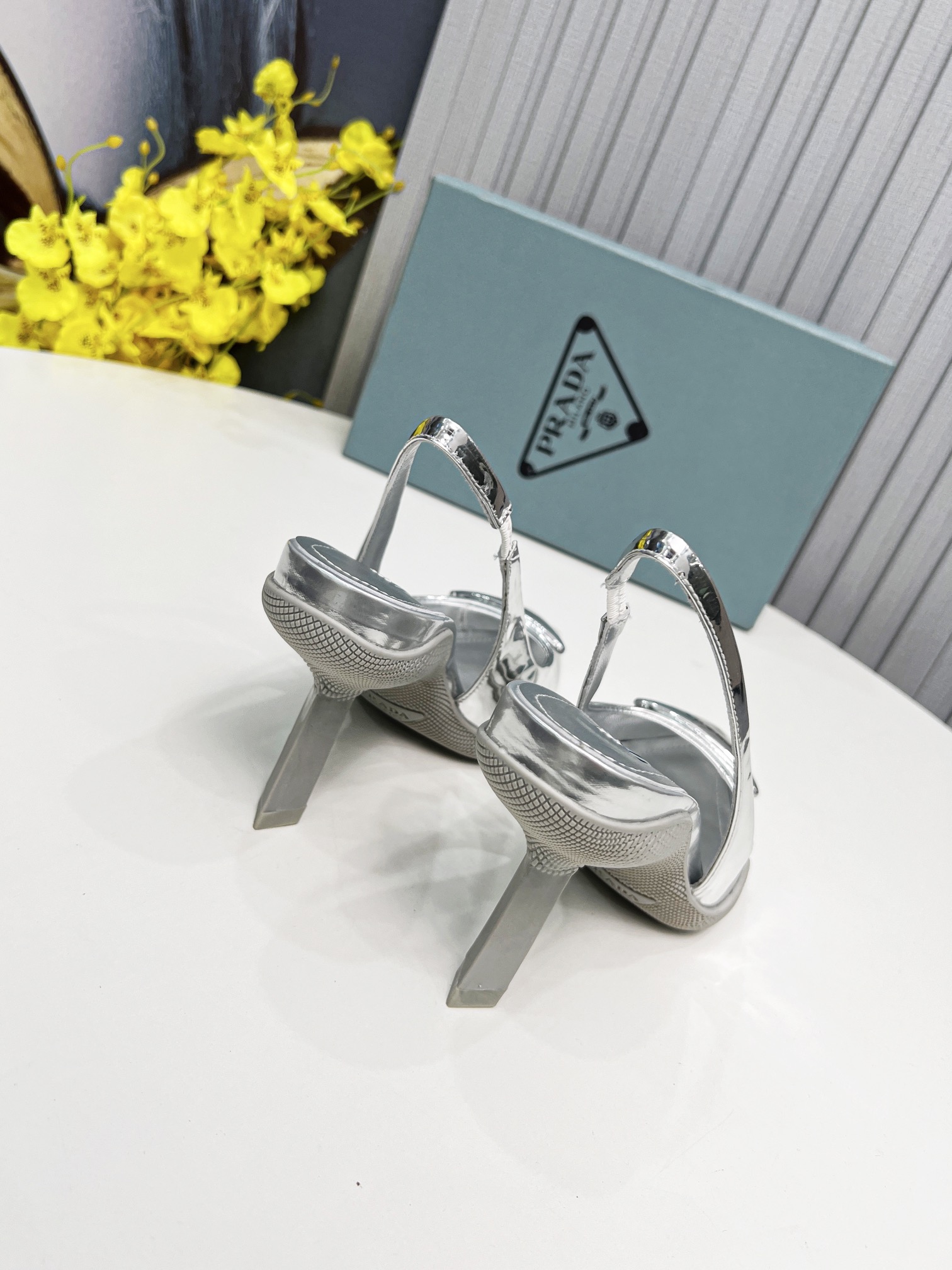Prada Brushed Slingback Pumps Silver For Women PRD 1I565M_055_F0118_F_B090