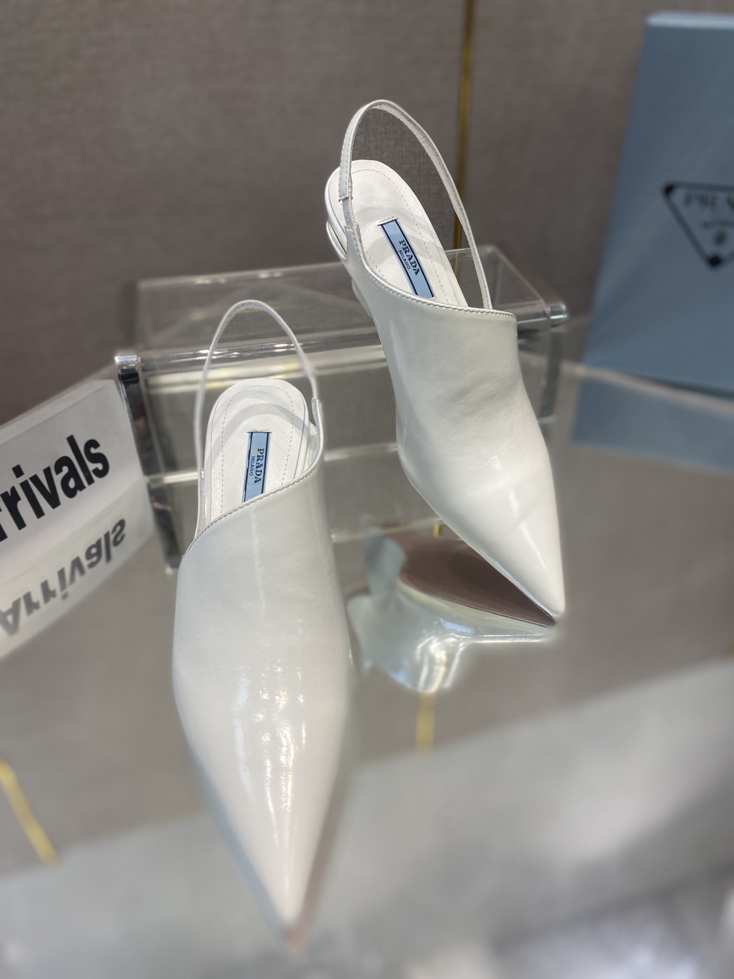 Prada Brushed Slingback Pumps White For Women 2.6in/65mm PRD