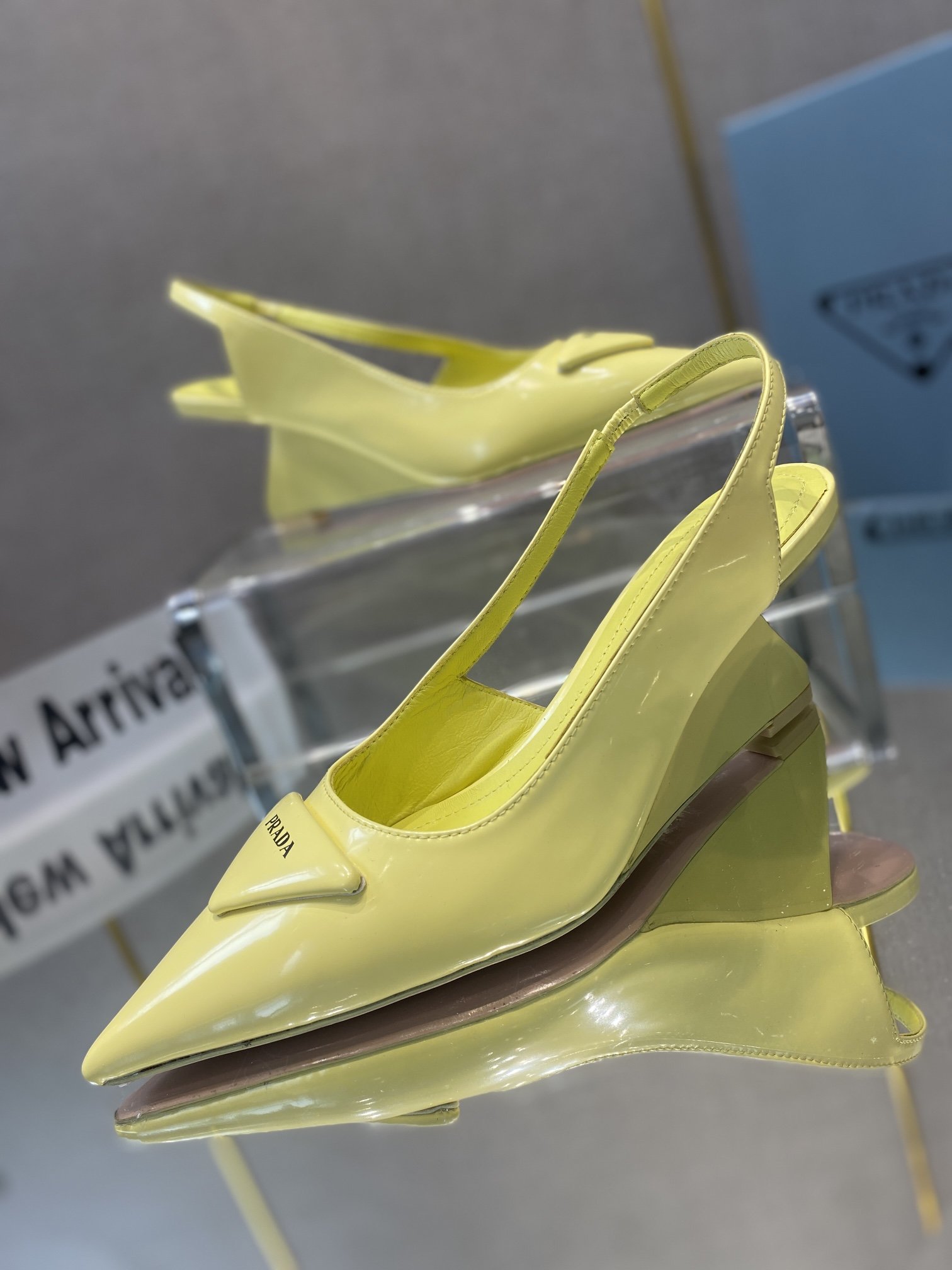 Prada Brushed Slingback Pumps Yellow For Women 2.6in/65mm PRD
