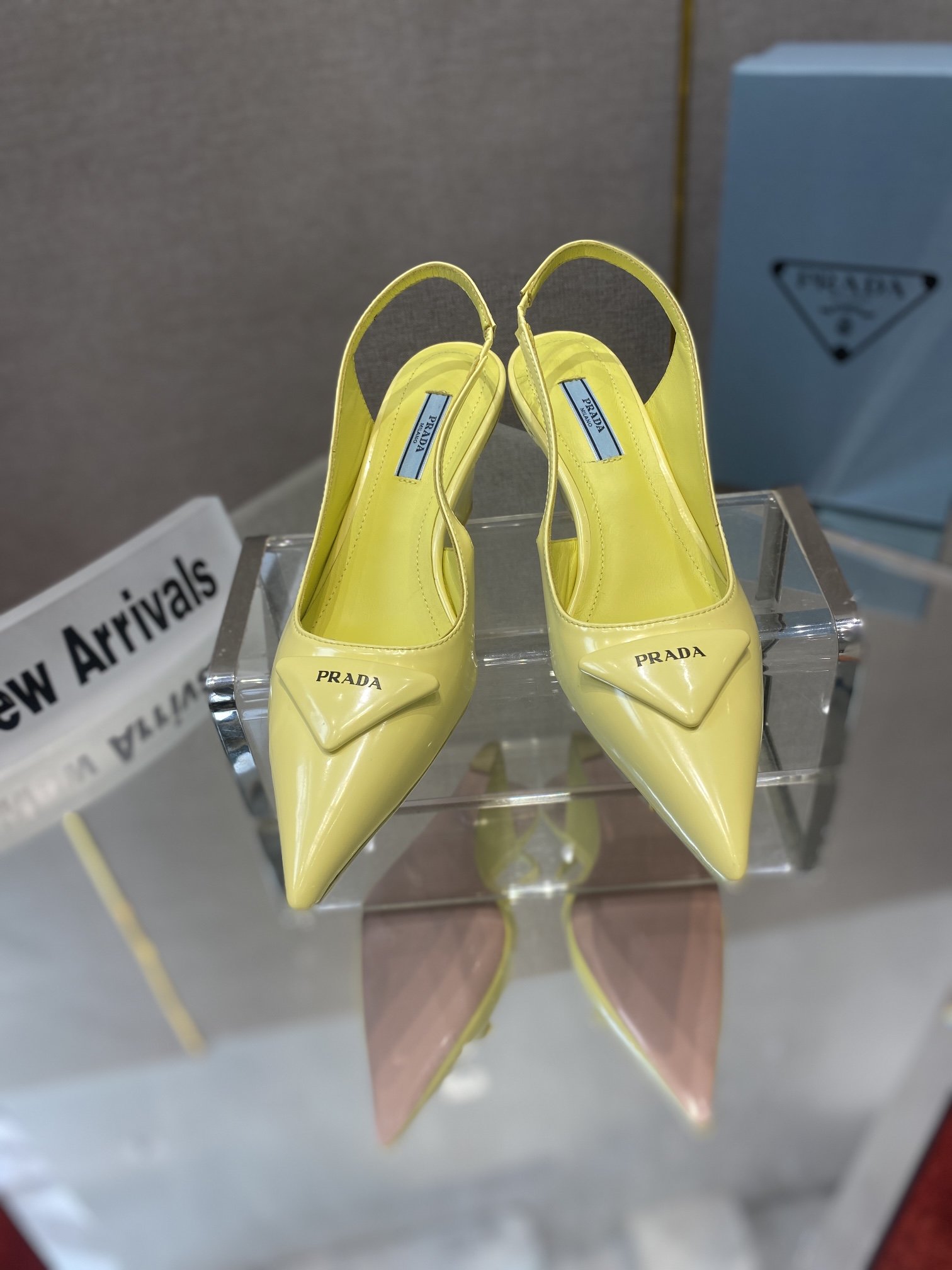 Prada Brushed Slingback Pumps Yellow For Women 2.6in/65mm PRD