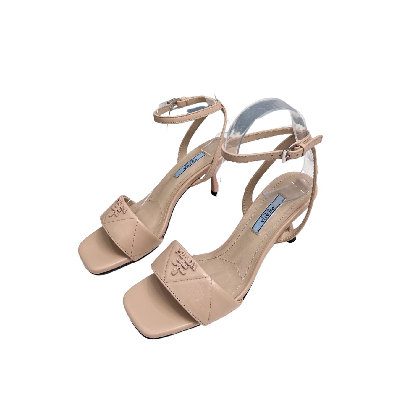 Prada Buckle Square Nose Pumps Beige For Women
