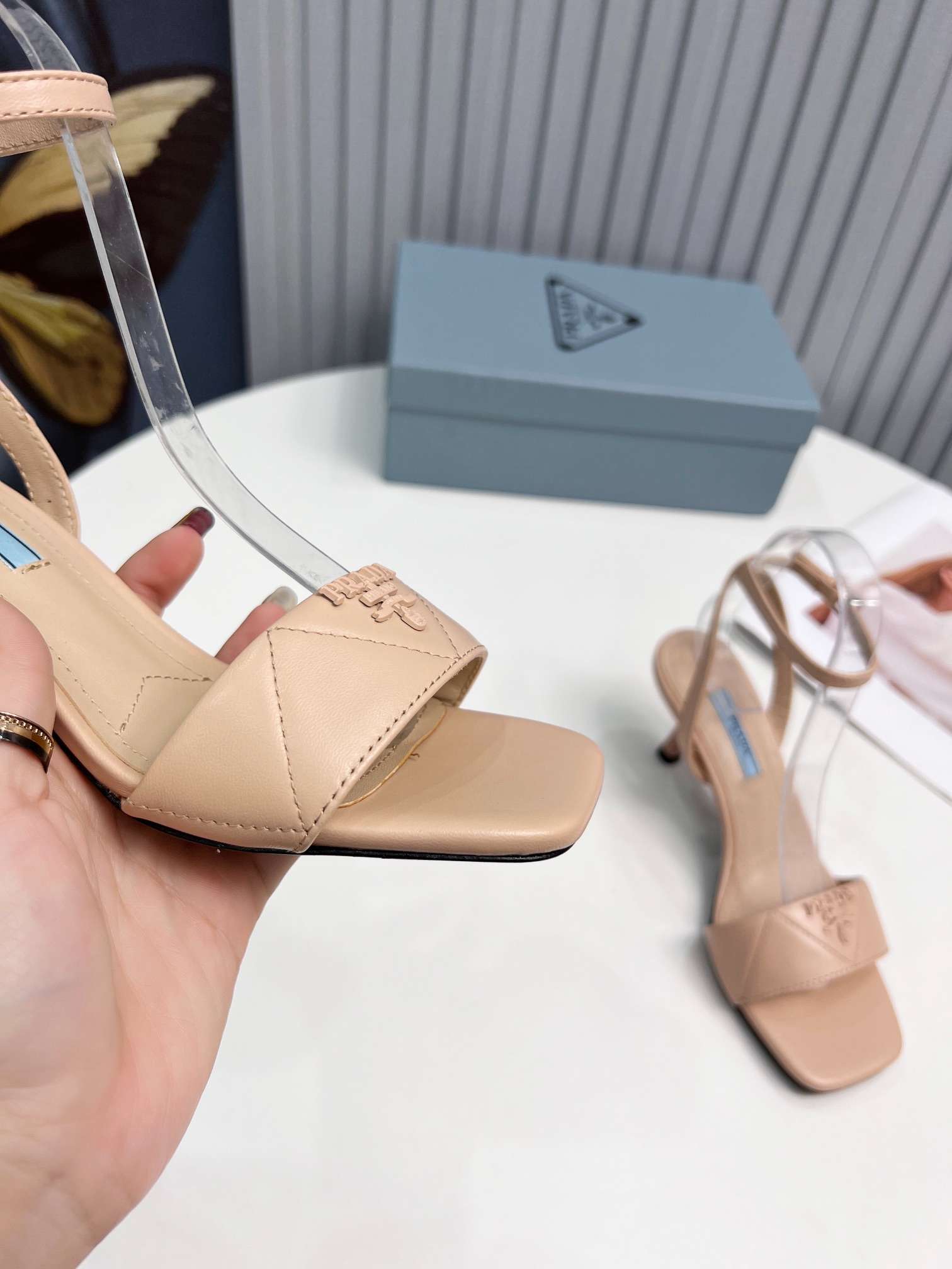 Prada Buckle Square Nose Pumps Beige For Women