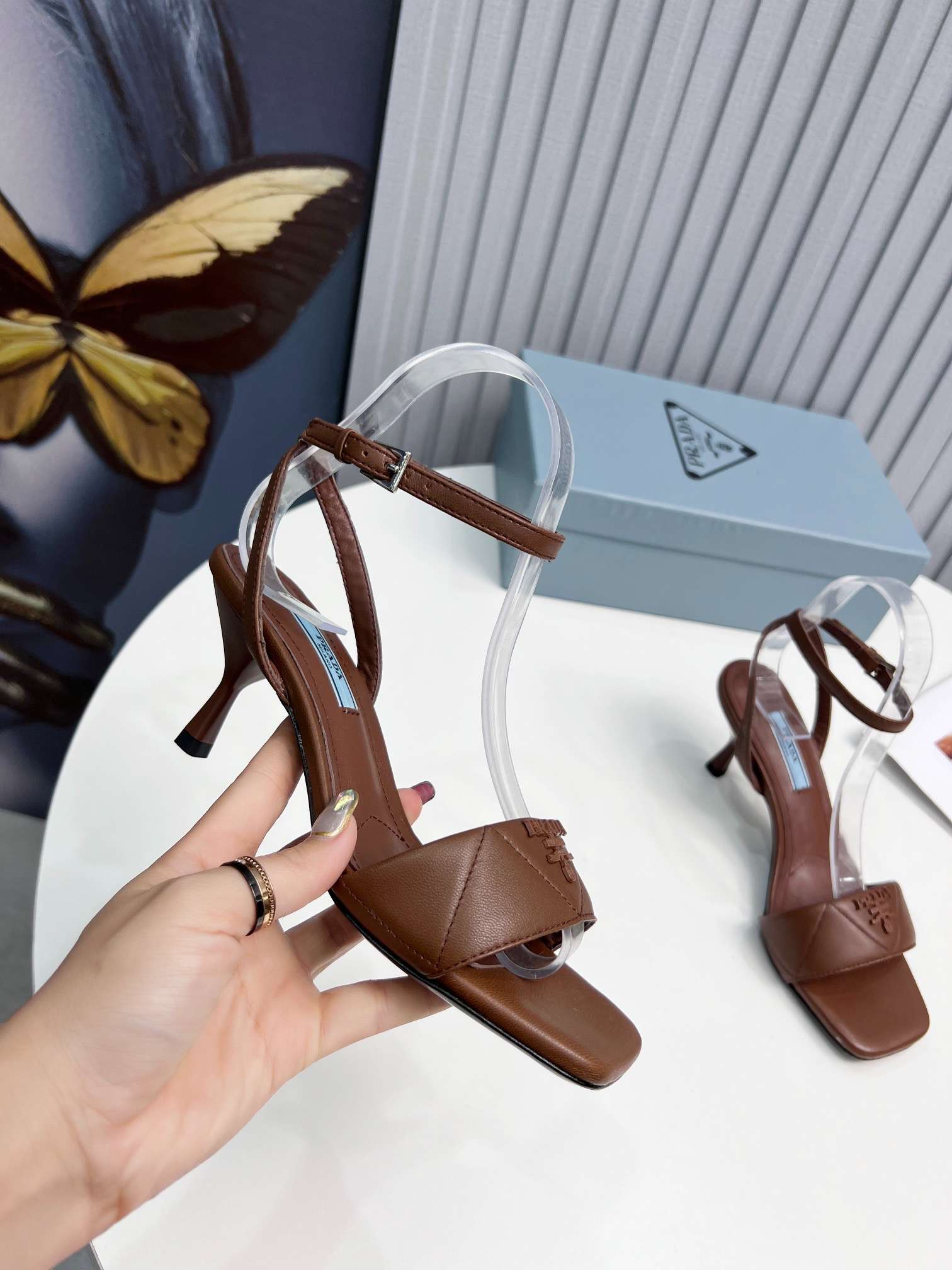 Prada Buckle Square Nose Pumps Brown For Women