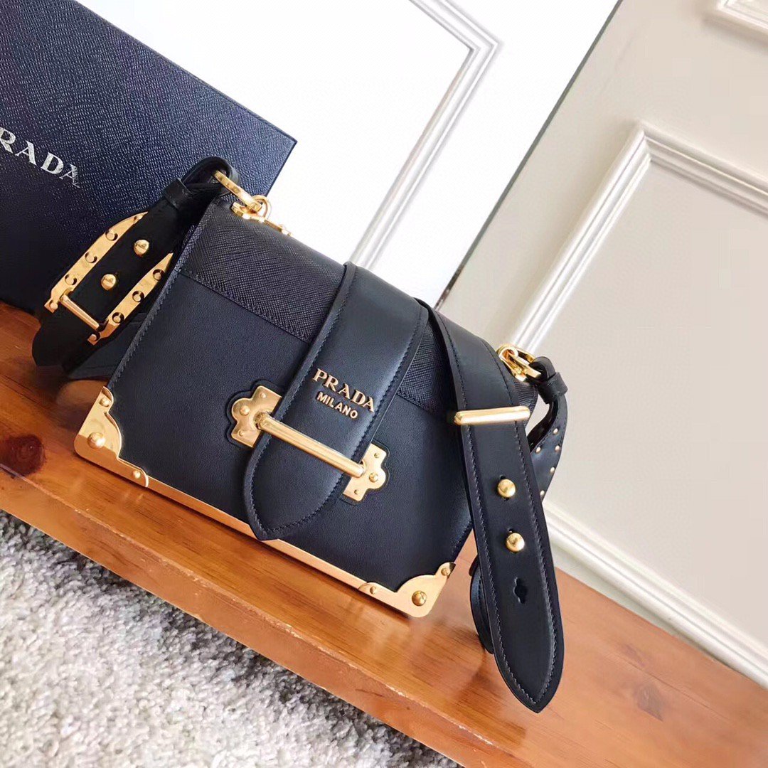 Prada Cahier Bag Black For Women, Women’s Bags 7.9in/20cm