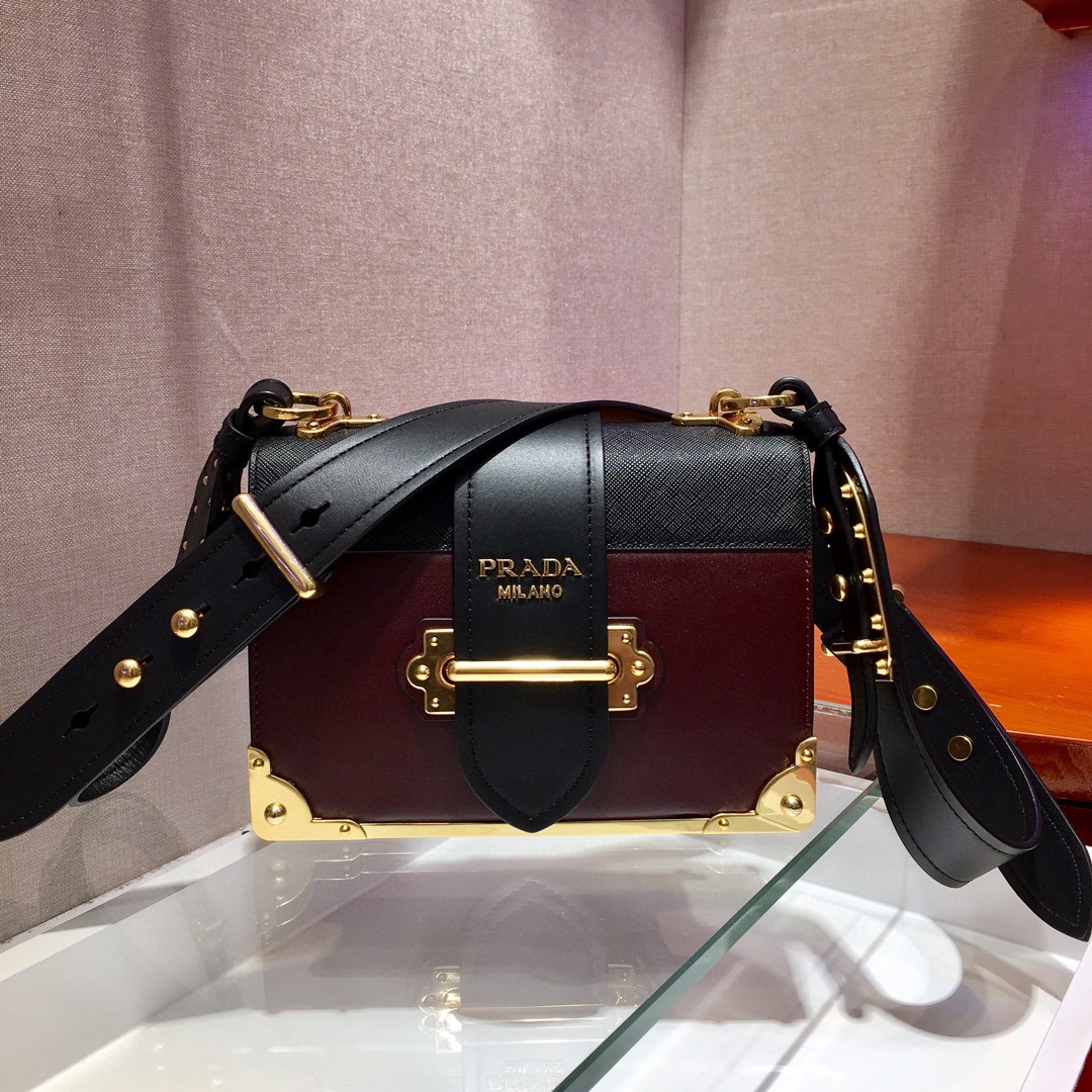 Prada Cahier Bag Dark Red For Women, Women’s Bags 7.9in/20cm