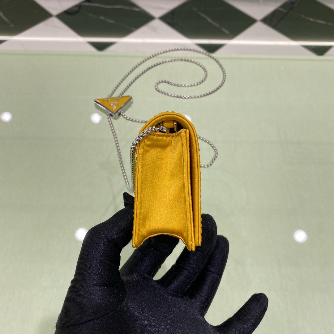Prada Cardholder With Shoulder Strap And Crystals Bag Black/ Yellow For Women 4.5 in/ 11.5 cm 1MR024_2AWL_F0T7O