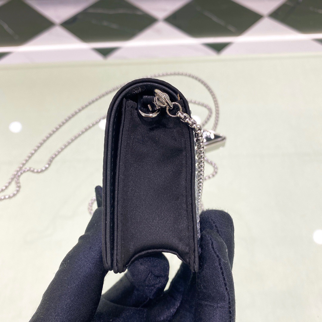 Prada Cardholder With Shoulder Strap And Crystals Bag Black/ Yellow For Women 4.5 in/ 11.5 cm 1MR024_2AWL_F0T7O