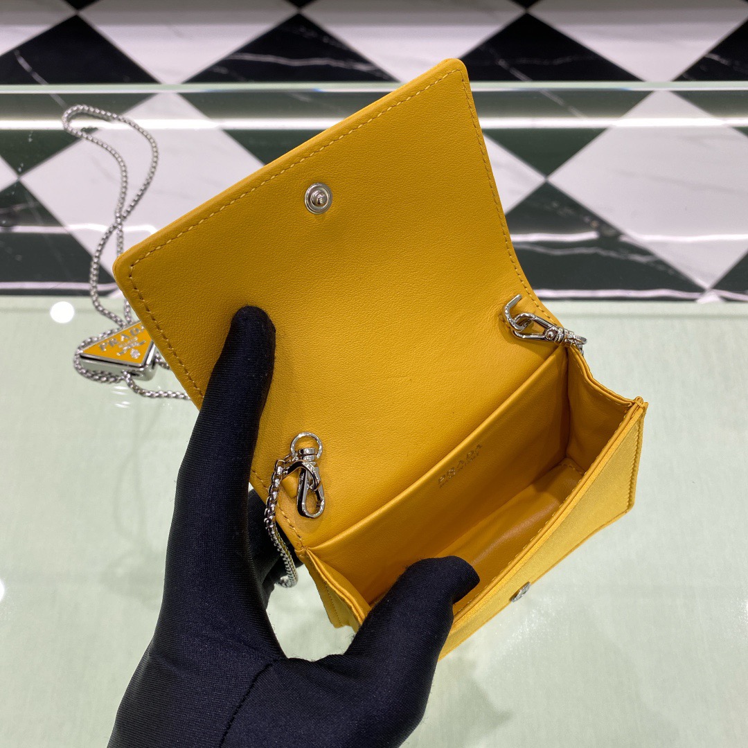 Prada Cardholder With Shoulder Strap And Crystals Bag Black/ Yellow For Women 4.5 in/ 11.5 cm 1MR024_2AWL_F0T7O