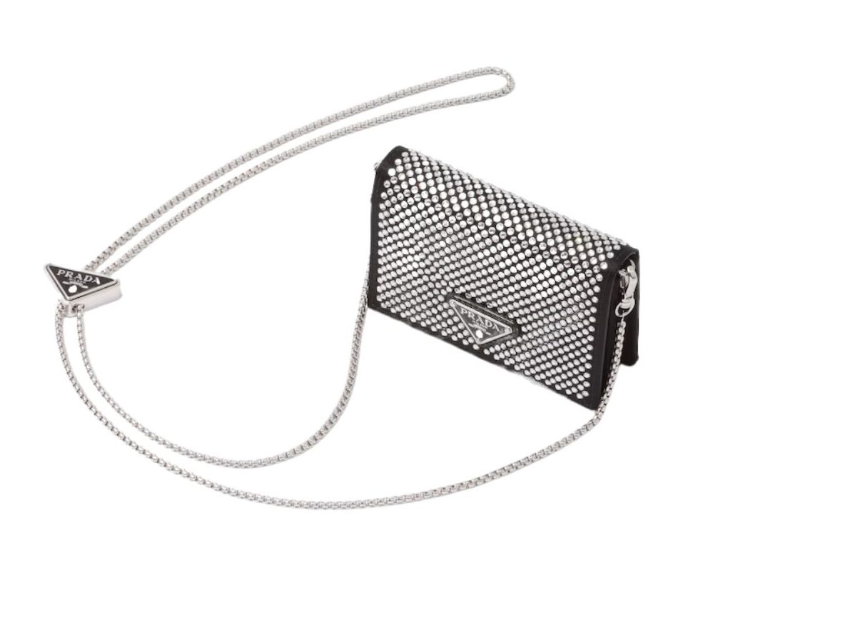 Prada Cardholder With Shoulder Strap And Crystals Bag Black/ Yellow For Women 4.5 in/ 11.5 cm 1MR024_2AWL_F0T7O