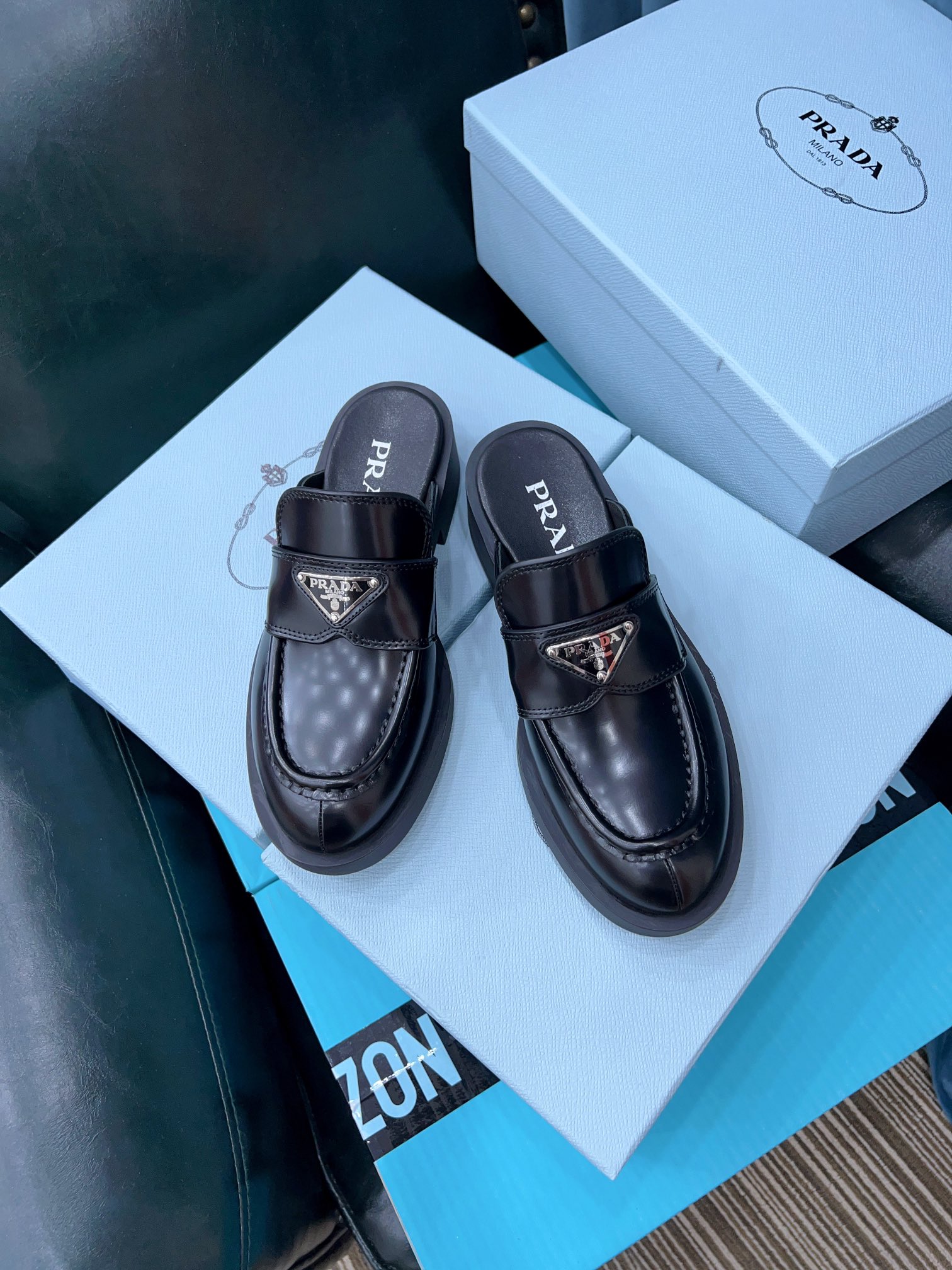 Prada Chocolate Brushed Mules Black For Women 1.6in/40mm PRD 1D652M_055_F0002_F_040