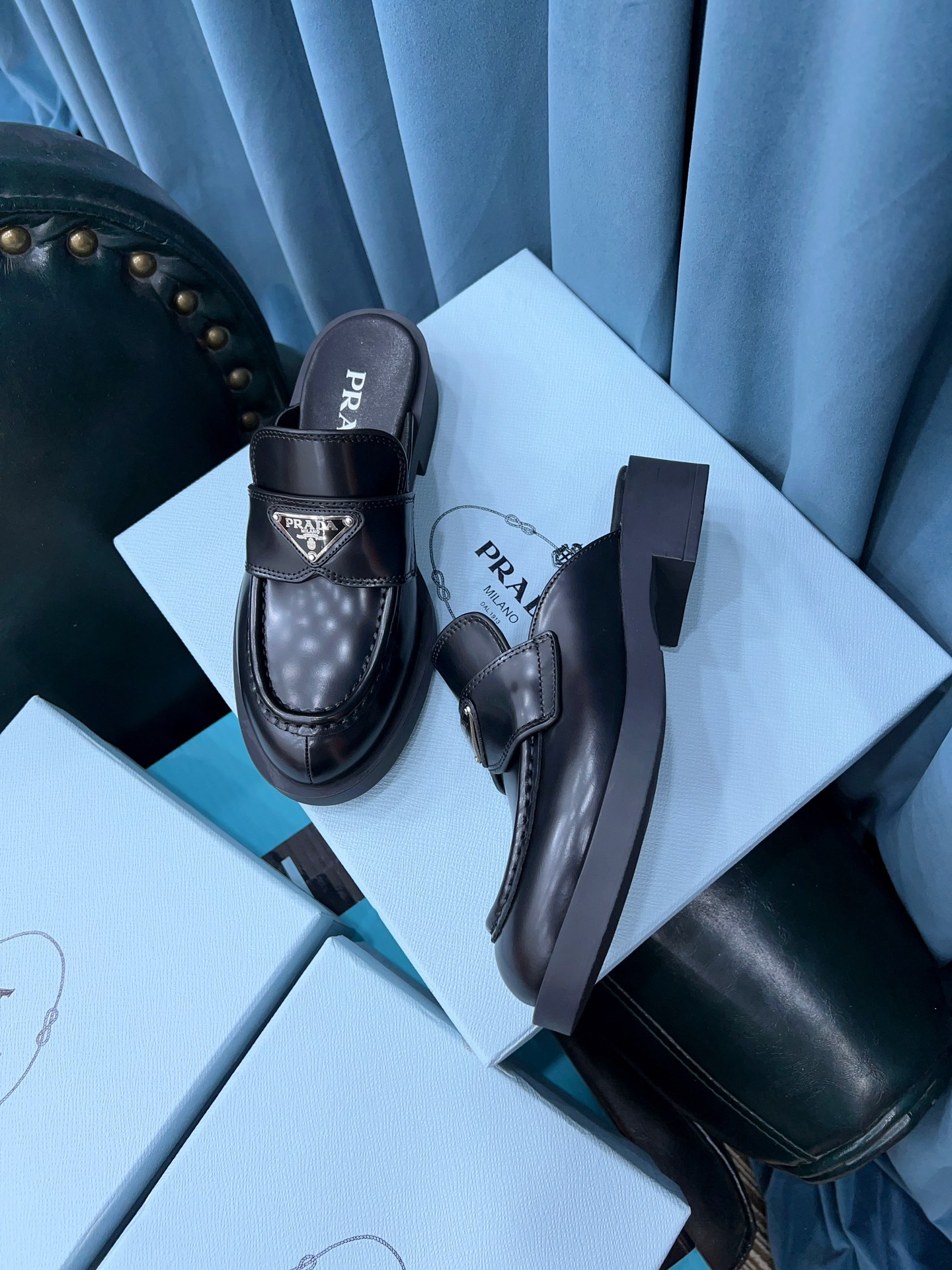 Prada Chocolate Brushed Mules Black For Women 1.6in/40mm PRD 1D652M_055_F0002_F_040