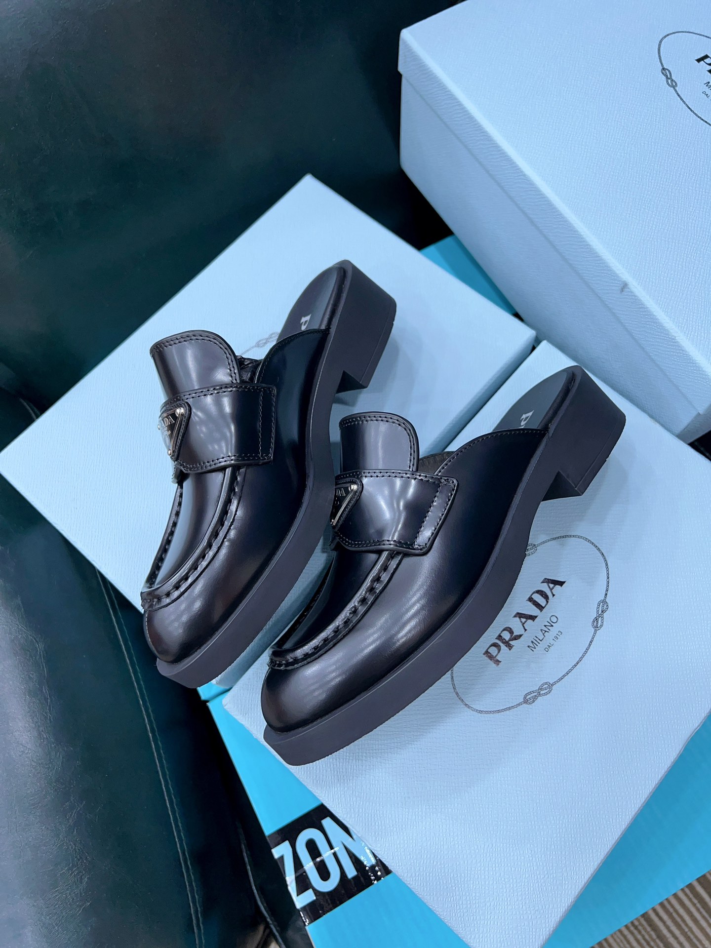 Prada Chocolate Brushed Mules Black For Women 1.6in/40mm PRD 1D652M_055_F0002_F_040