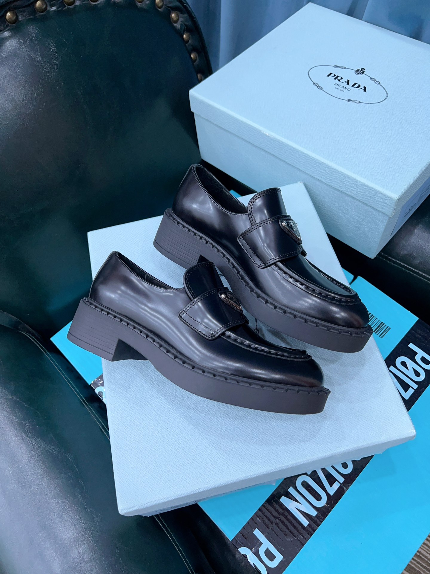 Prada Chocolate Sharp Brushed Pointed Loafers Black For Women 1.6in/40mm PRD 2DE131_055_F0002