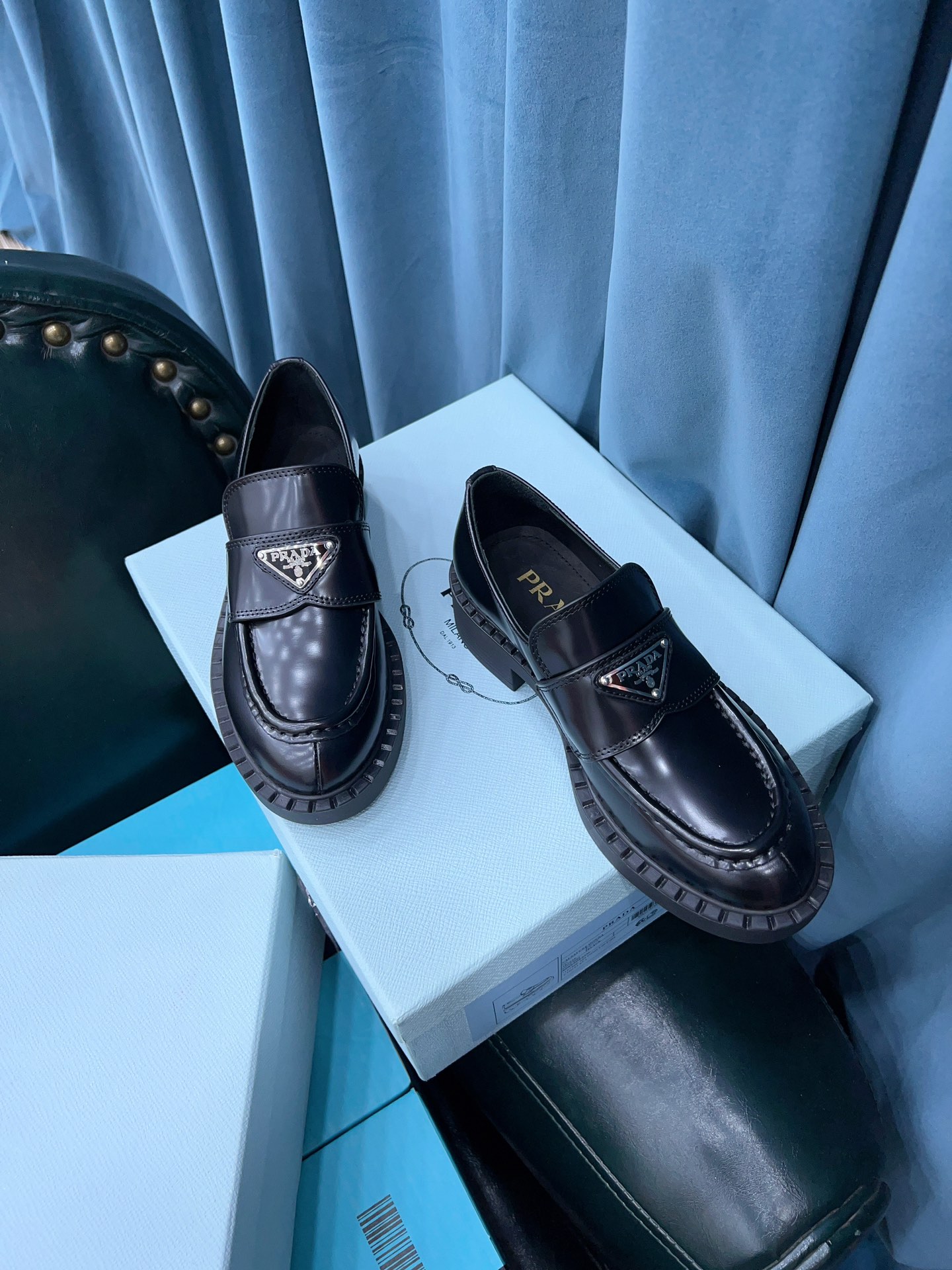 Prada Chocolate Sharp Brushed Pointed Loafers Black For Women 1.6in/40mm PRD 2DE131_055_F0002