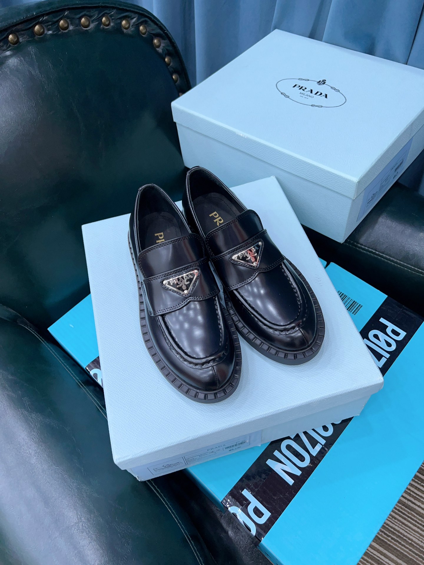 Prada Chocolate Sharp Brushed Pointed Loafers Black For Women 1.6in/40mm PRD 2DE131_055_F0002