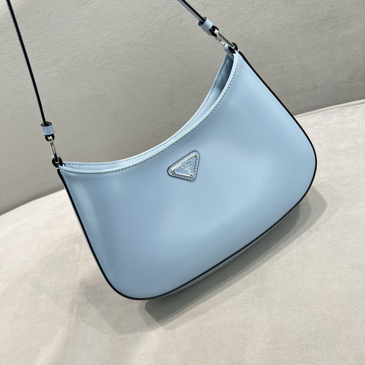 Prada Cleo Brushed Shoulder Bag Blue For Women, Women’s Bags 9in/23cm