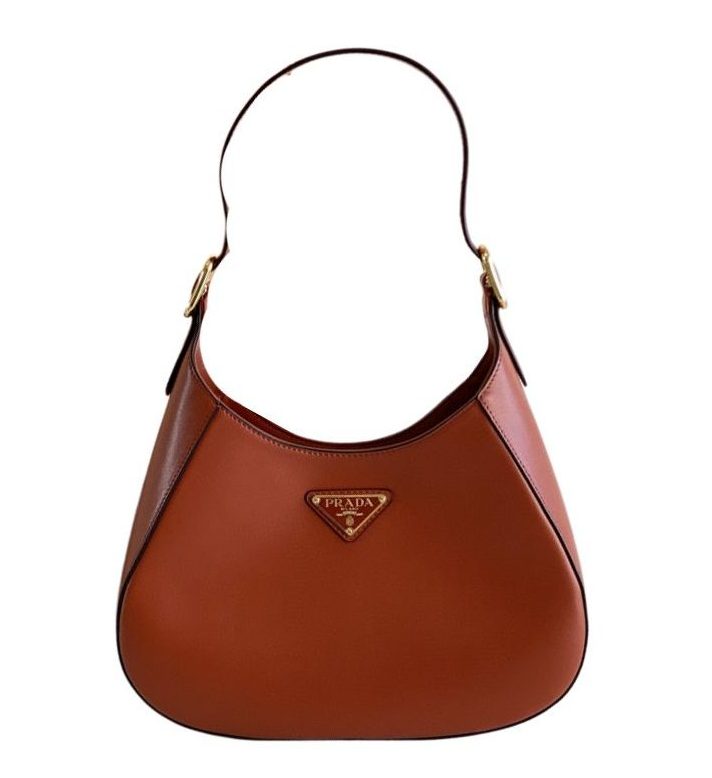 Prada Cleo Brushed Shoulder Bag Brown/Green Khaki For Women 10.6 in / 27 cm