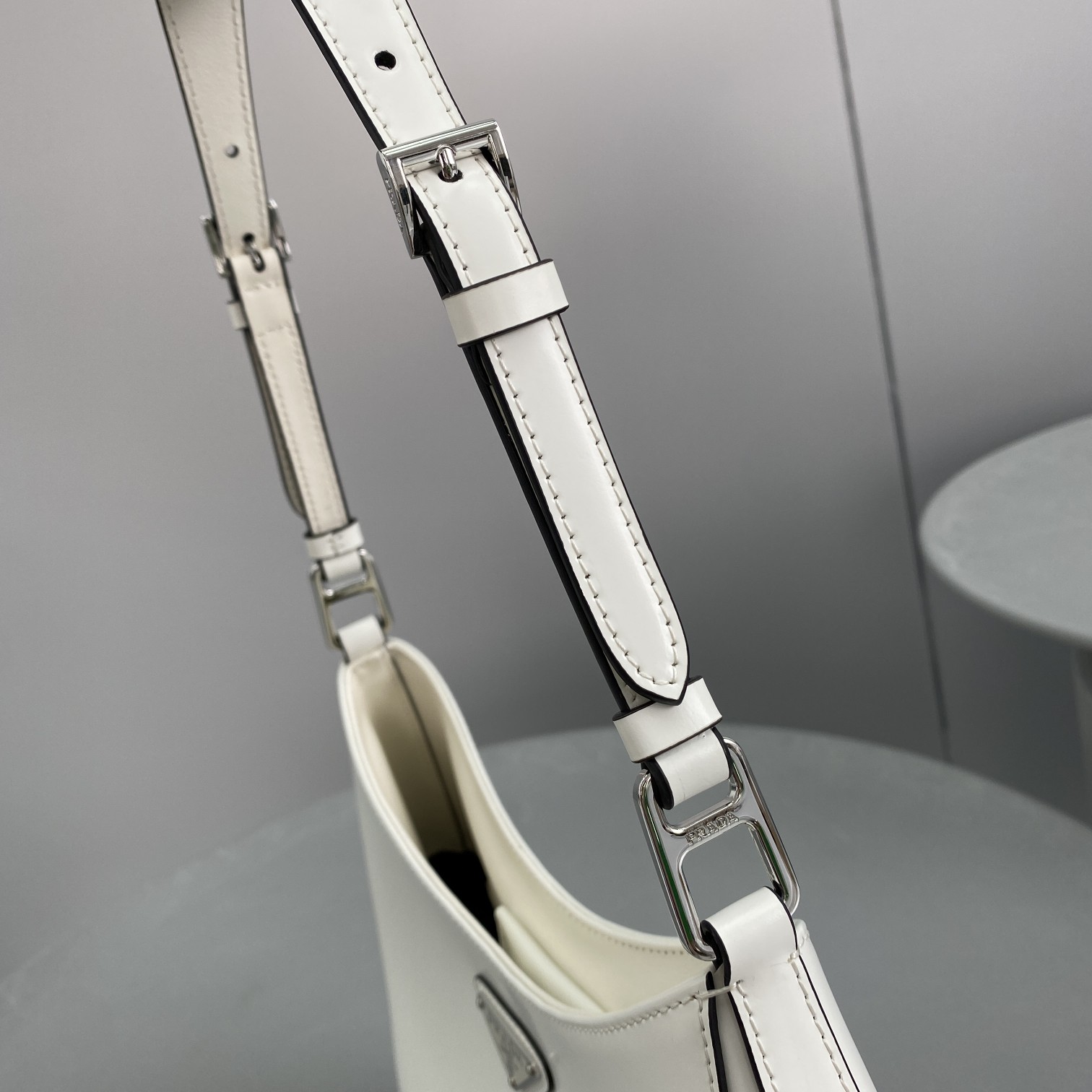 Prada Cleo Brushed Shoulder Bag White For Women, Women’s Bags 11.8in/30cm 1BC156_ZO6_F0PG7_V_HOO