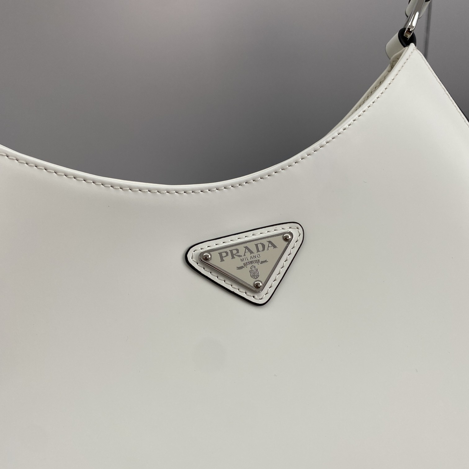 Prada Cleo Brushed Shoulder Bag White For Women, Women’s Bags 11.8in/30cm 1BC156_ZO6_F0PG7_V_HOO