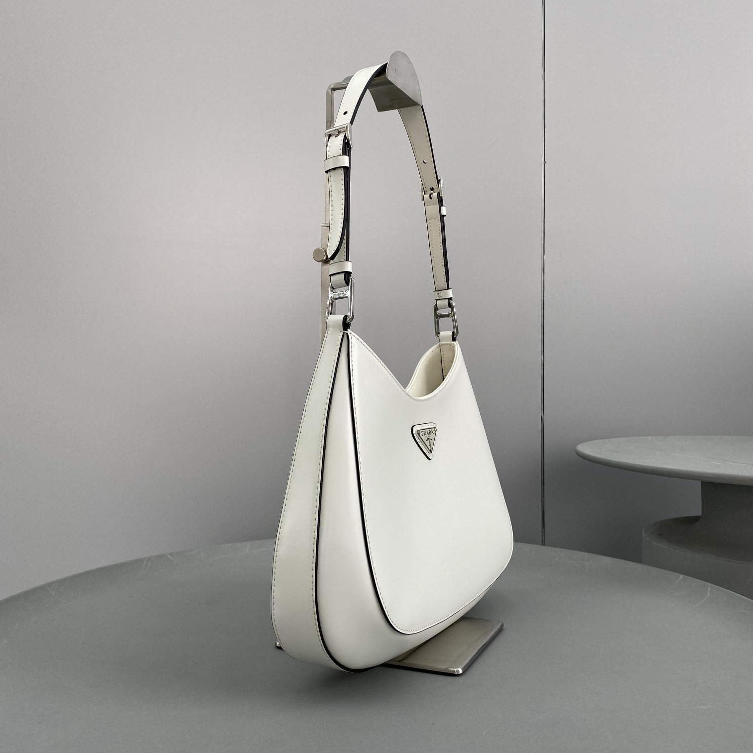 Prada Cleo Brushed Shoulder Bag White For Women, Women’s Bags 11.8in/30cm 1BC156_ZO6_F0PG7_V_HOO