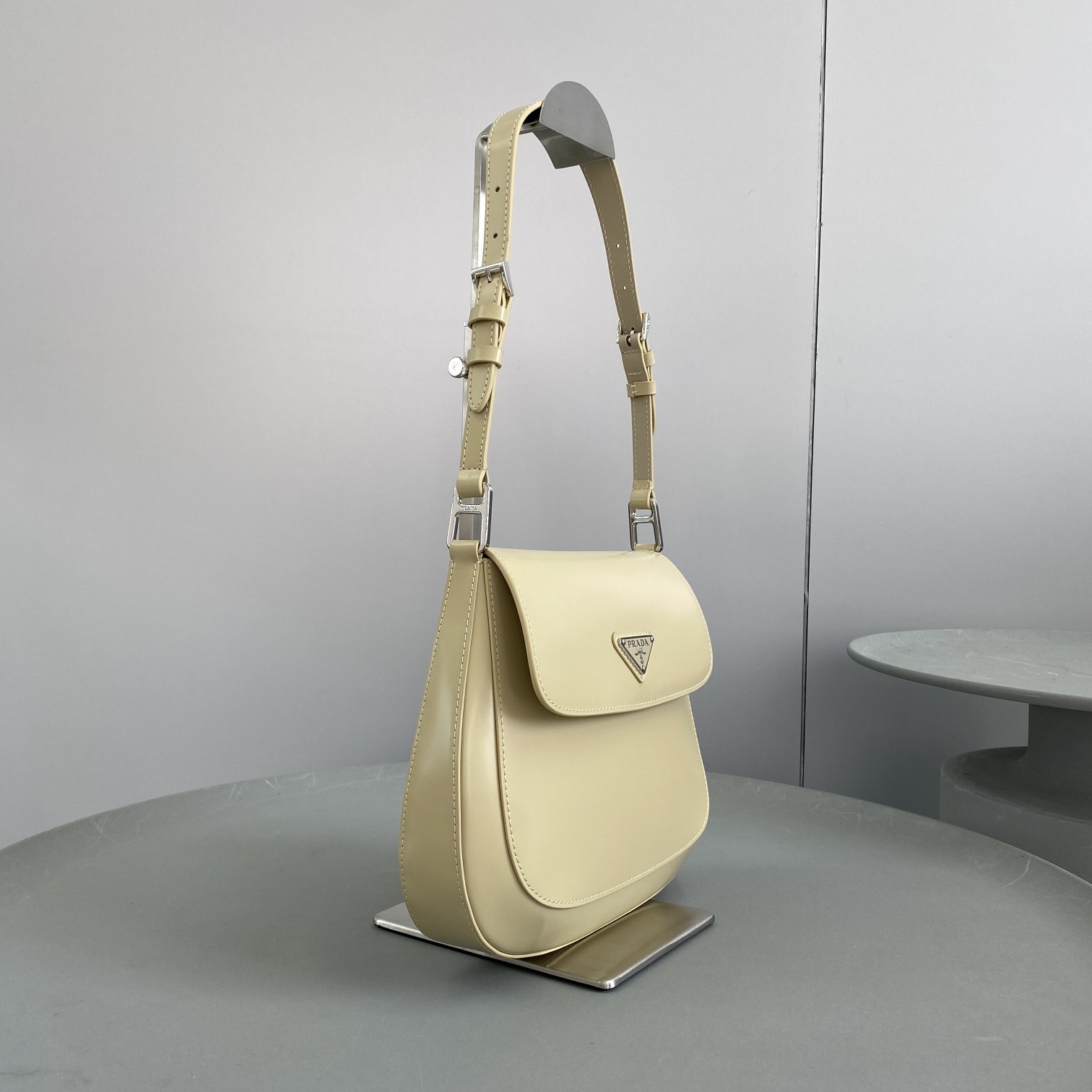 Prada Cleo Brushed Shoulder Bag With Flap Beige For Women, Women’s Bags 9in/23cm