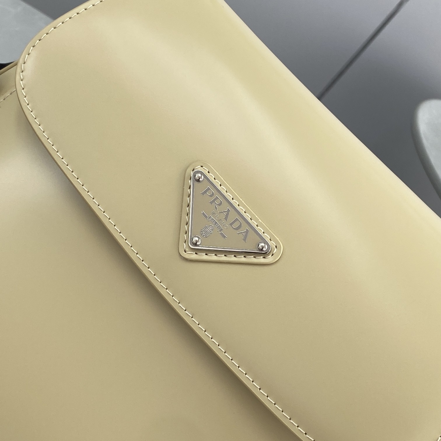 Prada Cleo Brushed Shoulder Bag With Flap Beige For Women, Women’s Bags 9in/23cm